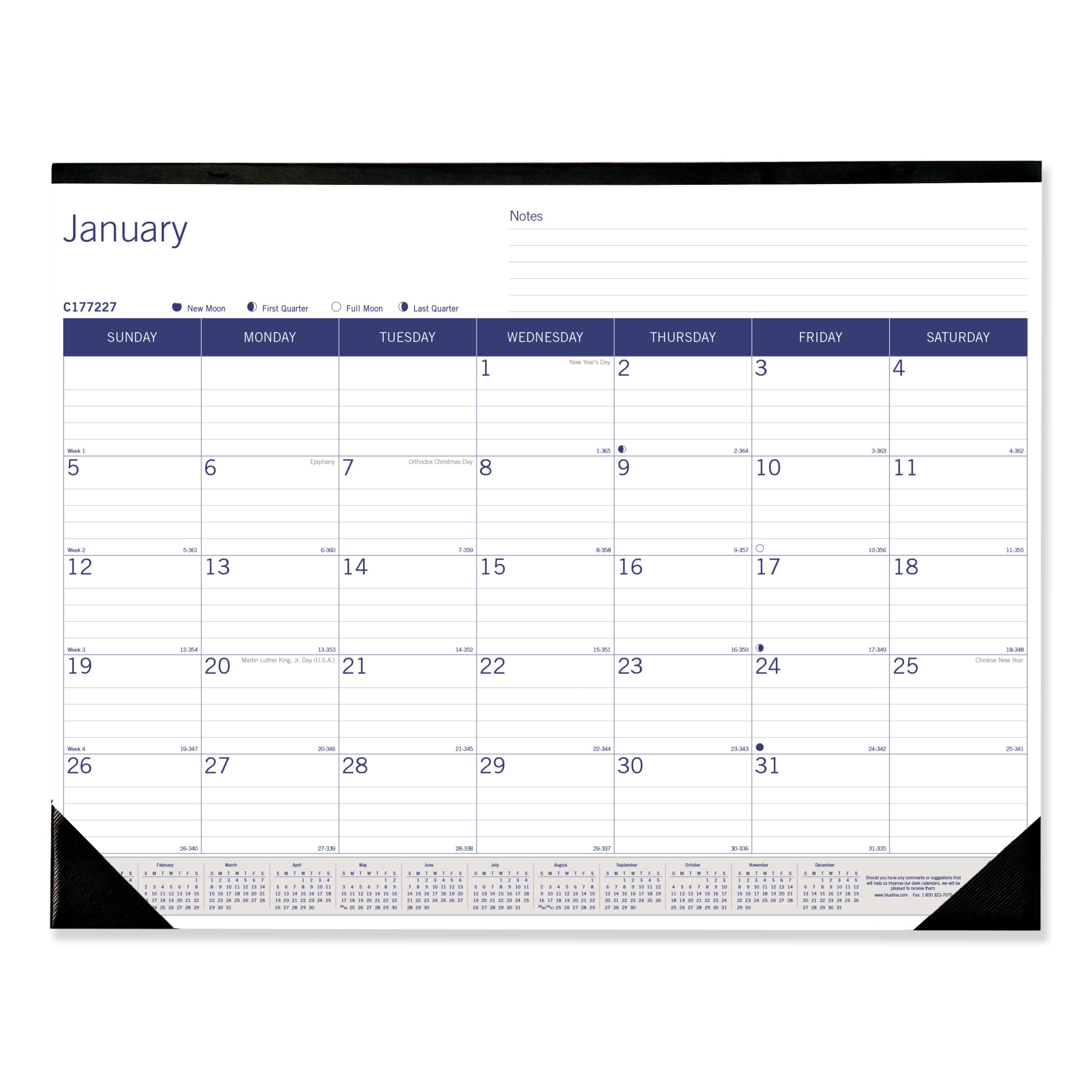 Blueline Duraglobe Monthly Desk Pad Calendar 22 X 17 Whitebluegray Sheets Black Binding 0694