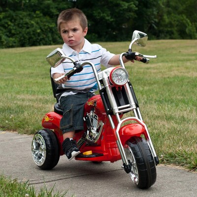 Ride-On Motorcycle- 6V Battery Powered Toy Chopper- 3 Wheeled Motorized Bike  (Red) Outdoor Games & Toys at
