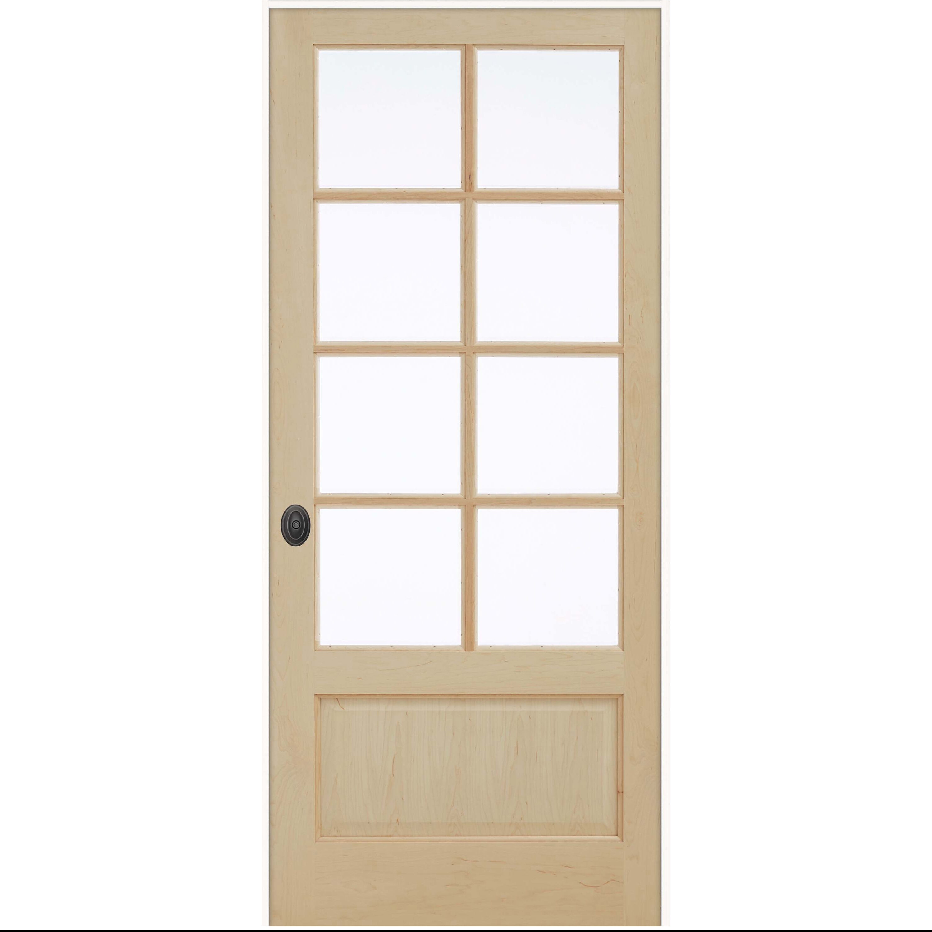 JELD-WEN LOWOLJW249700036 32-in x 80-in Unfinished Solid core 1-panel Clear glass Right hand Textured Unfinished Maple Wood Flat Jamb Single Prehung Interior Door