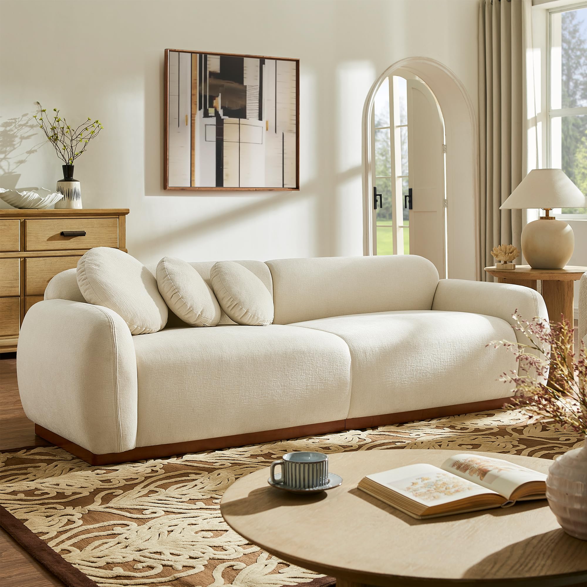 FARATI - 91-in W Modern Beige Chenille 3-seater Sofa