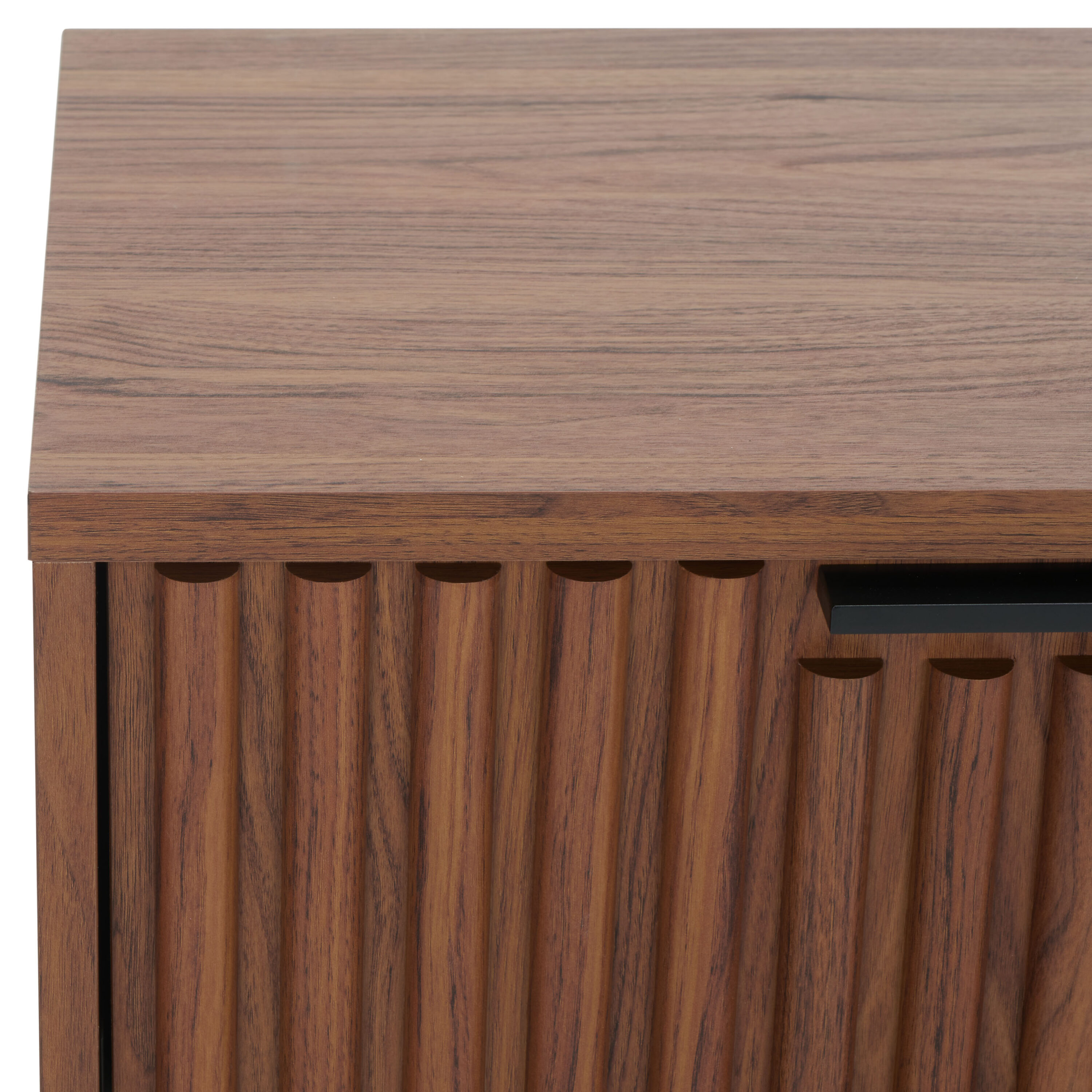 Walnut and Black Modern 2 Drawer Nightstand with Fluted Detail