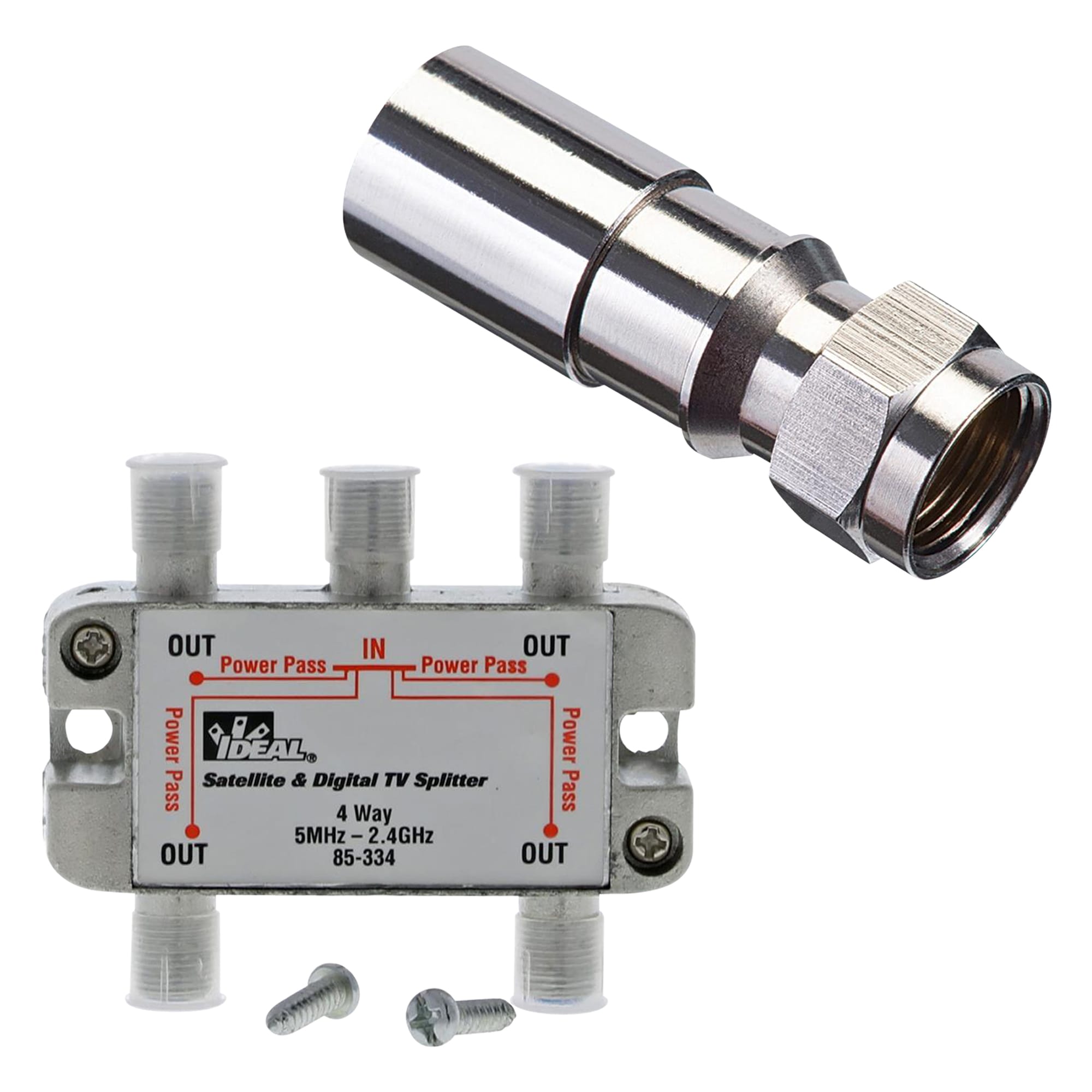 Afkeer Vaardig Socialistisch Shop IDEAL RG-6, RG-6Q 1-in Compression F-Connector with Zinc 4-Way Coax  Video Cable Splitter at Lowes.com