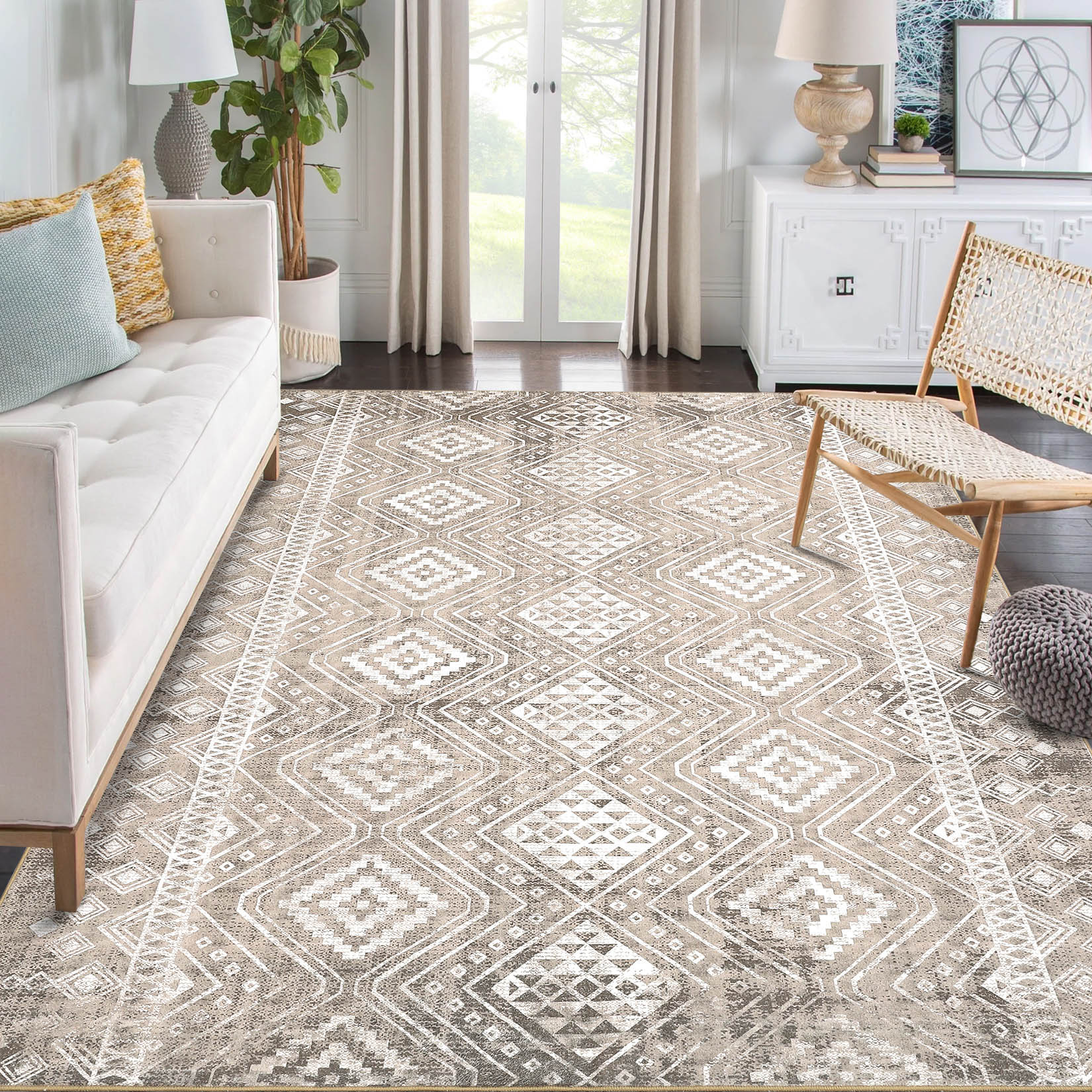 Garvee YXY-LO-PHO-0ZHV6KRL 4 x 6 (ft) Loomed Polyester Taupe Rectangular Indoor Geometric Mid-Century Modern Machine washable Area rug