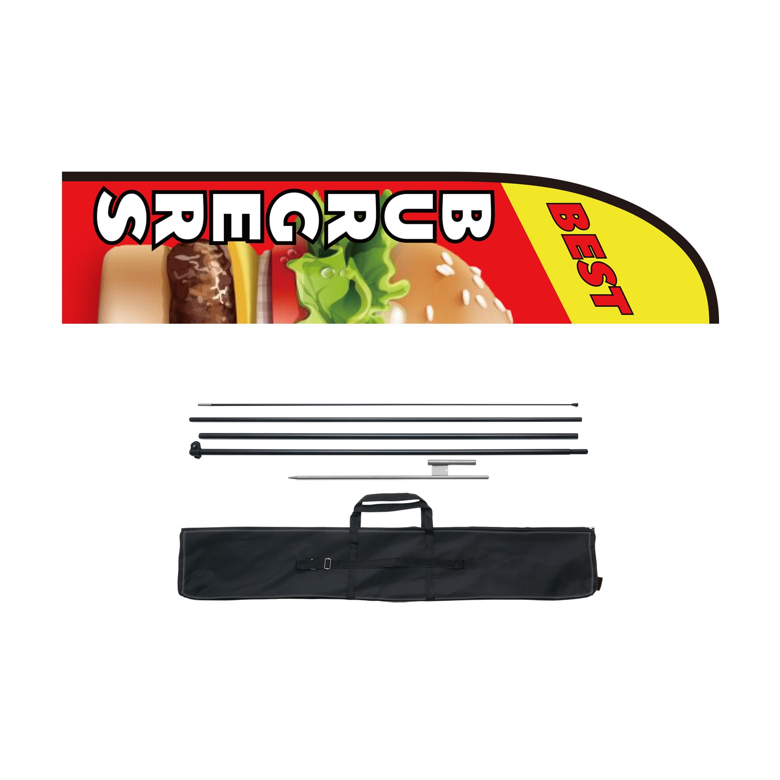 GIVIMO Burger Restaurant Feather Flag with Pole Kit featuring 16.3-ft Swooper Flag Pole and 11.15-by-2.62-ft Banner with Ground Stake