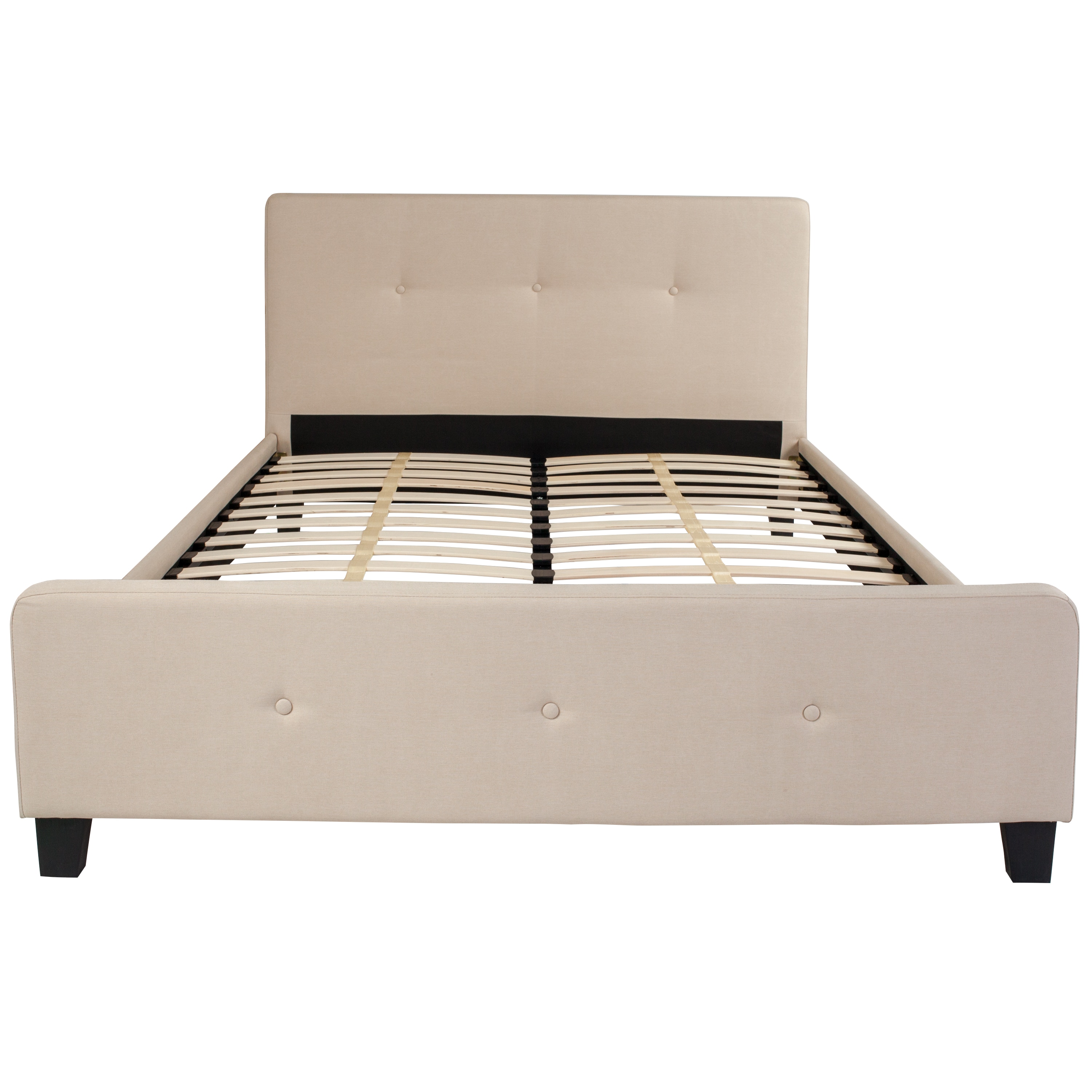 Casual Beige Queen Tufted Upholstered Platform Bed with Metal Frame