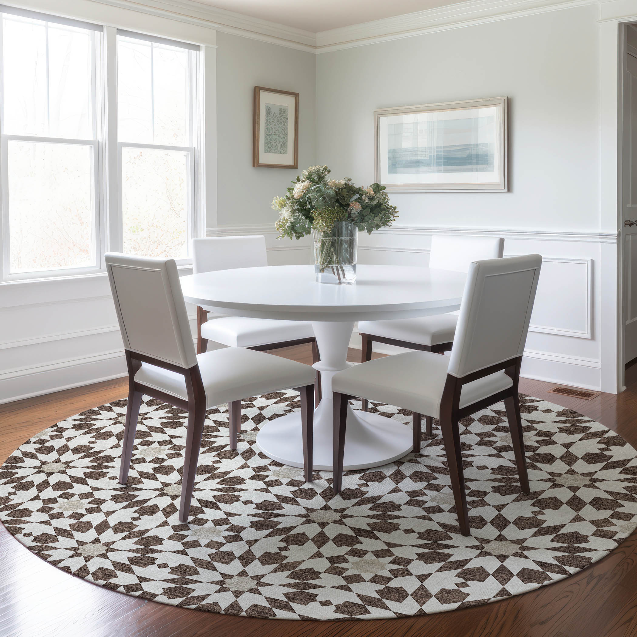 Addison Rugs ACN734BR8RO Chantille ACN734BR 8 x 8 (ft) Polyester Brown Round Indoor/Outdoor Geometric Machine washable Area rug