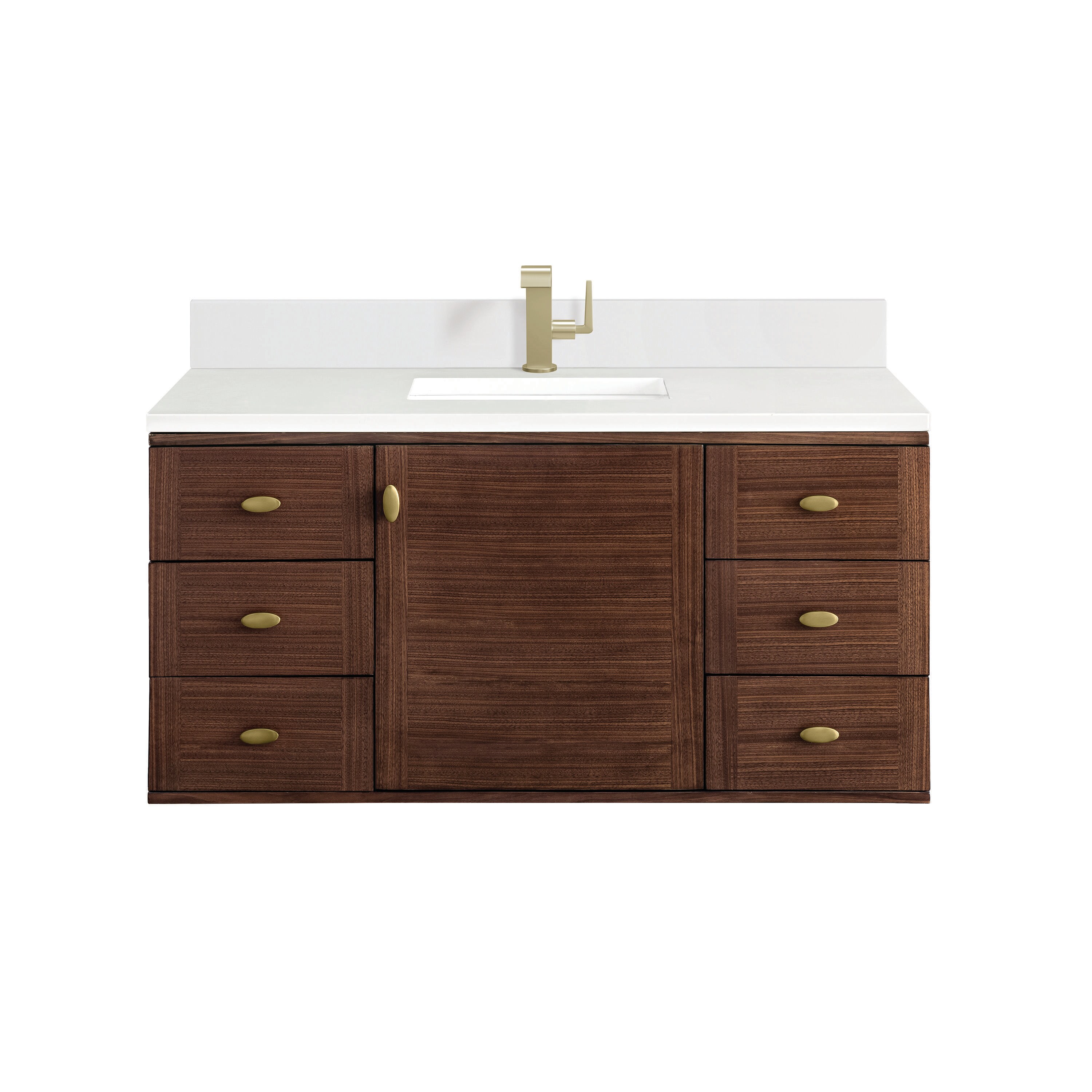 James Martin Vanities 670-V48-WLT-1WZ Amberly 48-in Mid-Century Walnut Undermount Single Sink Bathroom Vanity with White Zeus Quartz Top