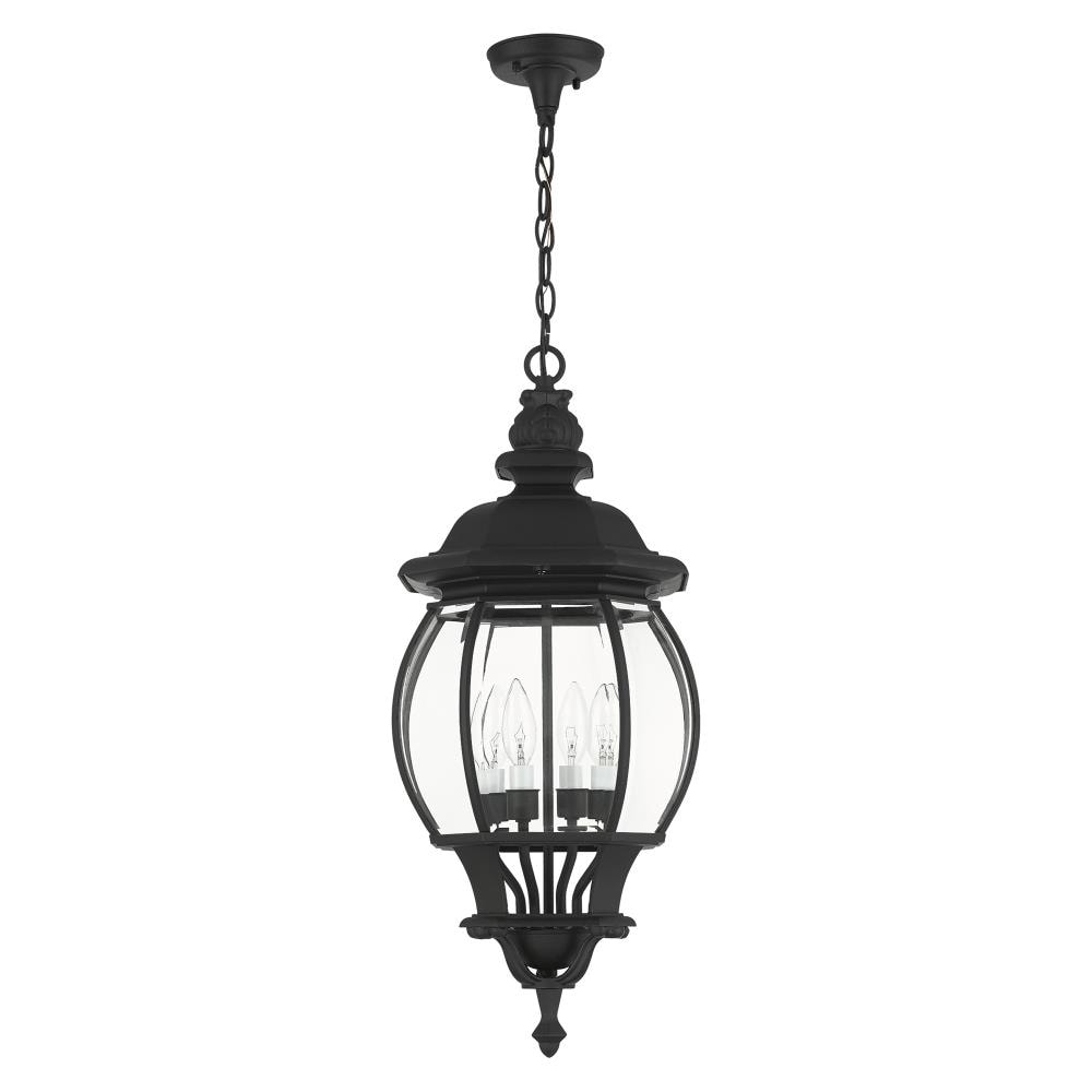 Frontenac Textured Black Outdoor Pendant Lantern with Clear Beveled Glass