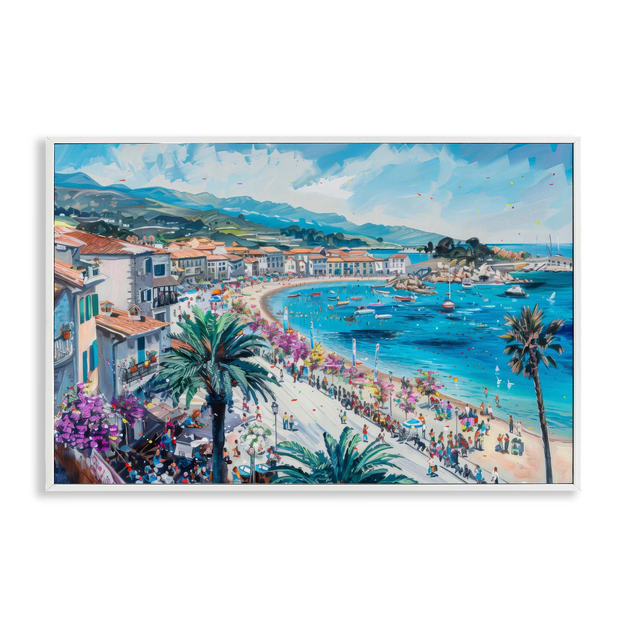 Stupell Industries BT-730-WFR-16X24 Busy Summer Beach Town Framed Giclee design by LSR Design Studio