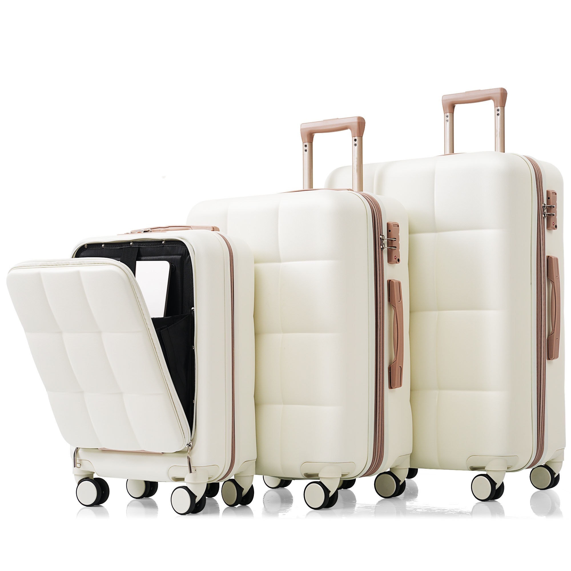 Bybafun YD9600021 25.9"x18.1"x12.5" White Plastic Hardshell Suitcase set 3 -Bag