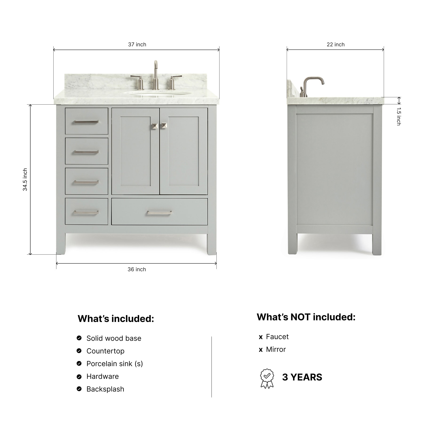 ARIEL A037S-R-VO-GRY Bath-Vanity-Combo - View #4