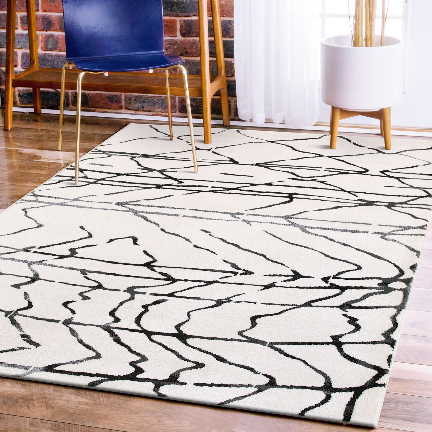 LR Home 6159A6984934J8 8 X 9 (ft) Cream/ Black Indoor Abstract Area Rug