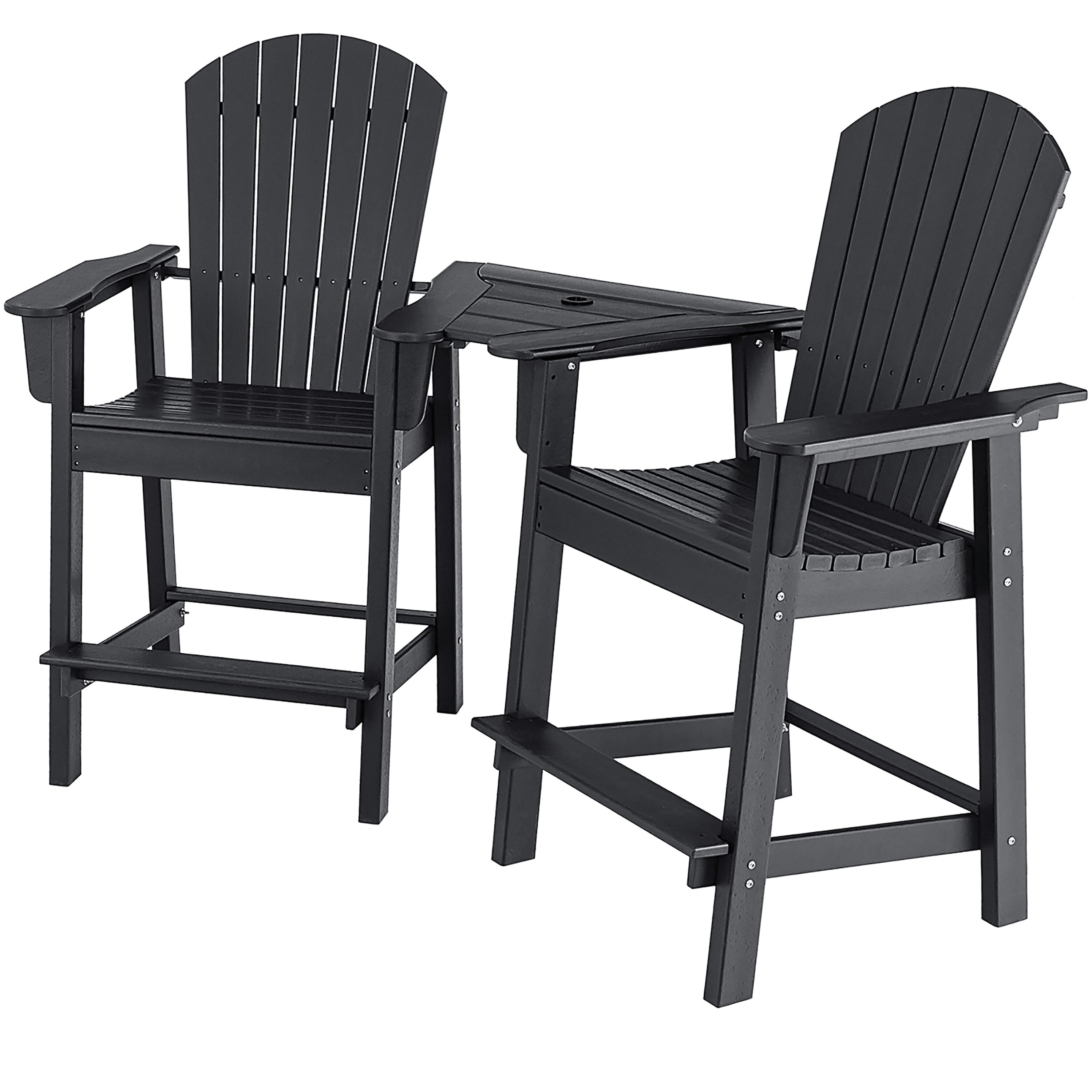 Costway NP10380BK+ Set of 2 Black HDPE Frame Stationary Bar Stool Chair with Solid Seat