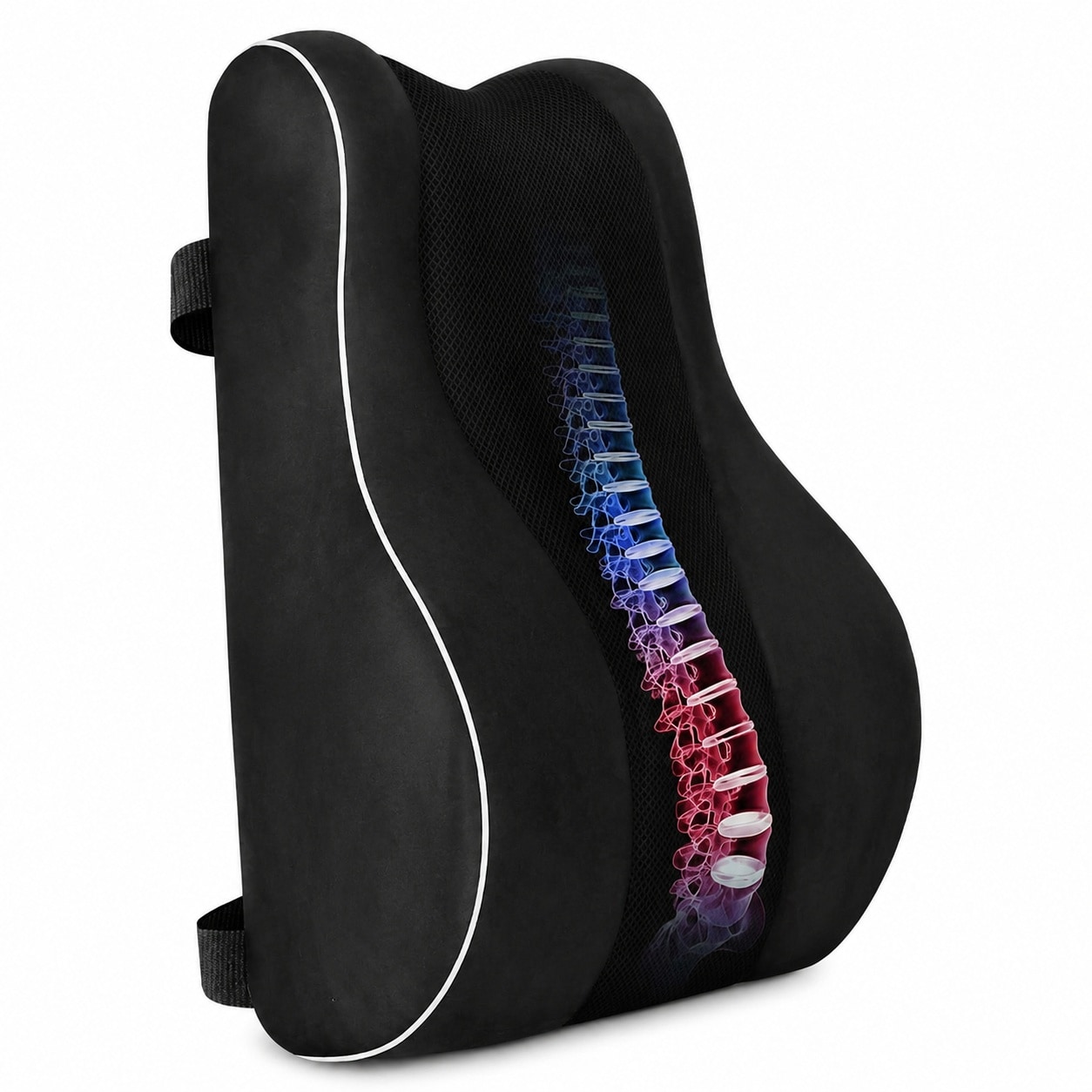 Aoibox  Memory Foam Lumbar Support Pillow with Adjustable Straps Black 18 1 in x 16 5 in Seat Cushions Pillows