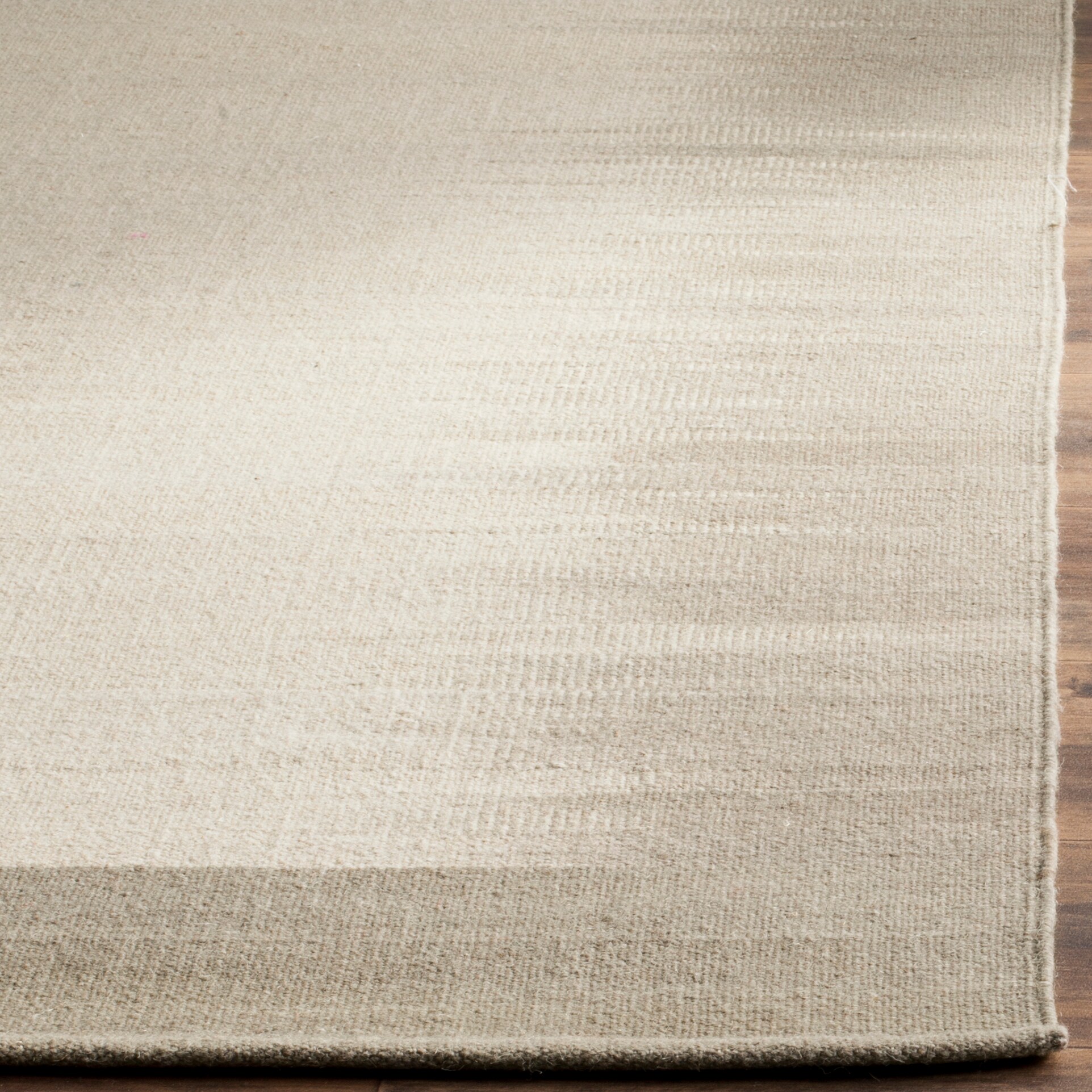 Beige and Light Green Wool Kilim 8' x 10' Area Rug