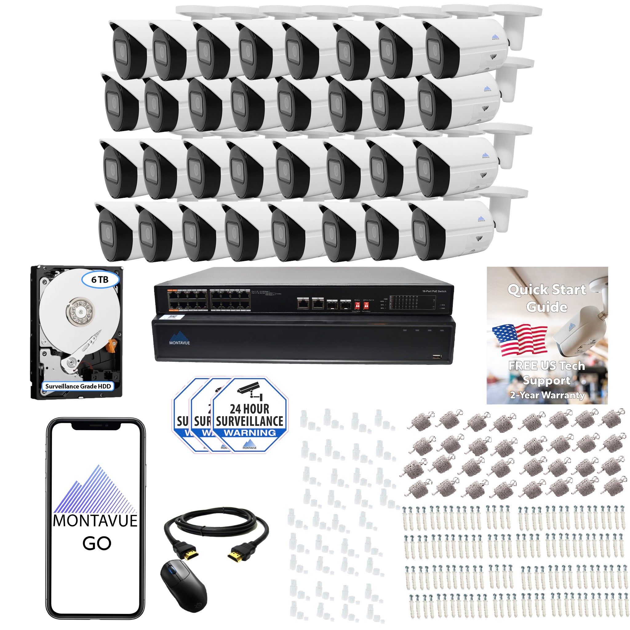 Montavue MTIP12326-324KB-W 8105 Indoor/Outdoor 32-Camera 4K Hardwired Bullet 6Tb Hard Drive Security Camera System