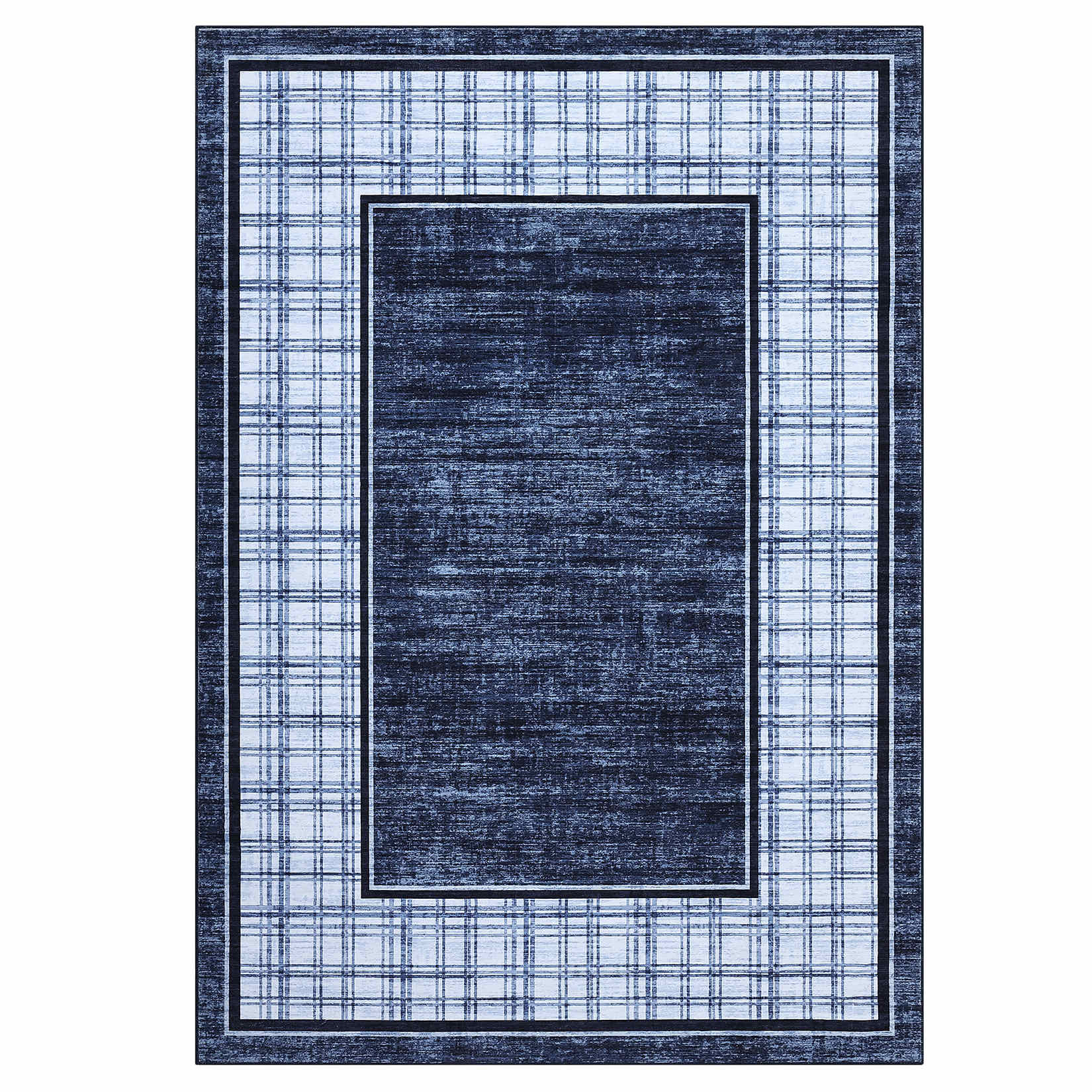 Qeetex LSN-PHK-347N7S9C 9 x 12 ft Polyester Cashmere Imitation Blue Rectangular Hallway Bathroom Entryway Kitchen Office Foldable Geometric Modern Washable Area Rug