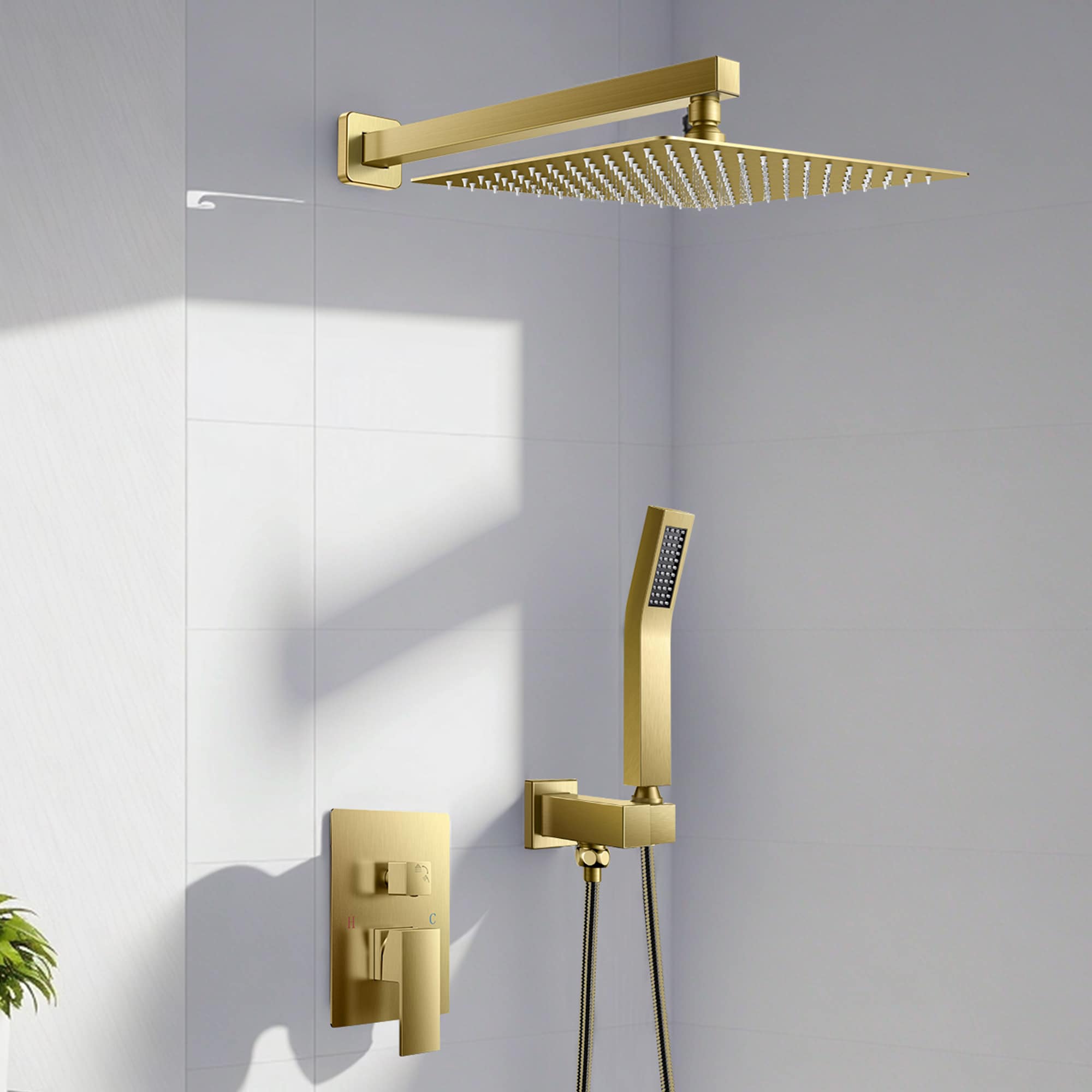 androme AD2010G12 Gold 12-in Waterfall Built-In Shower Faucet System with 2-way Diverter ( Pressure-balanced Valve Included )