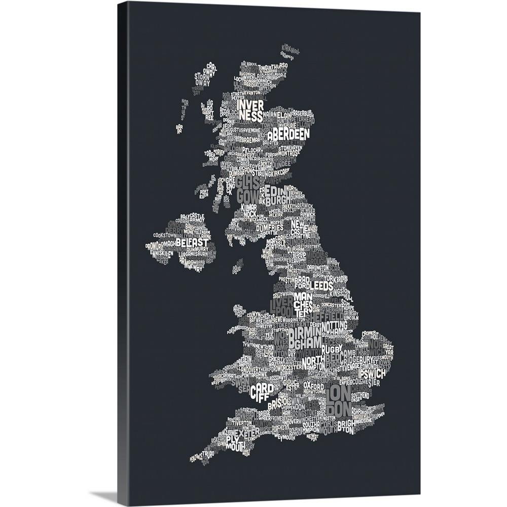 GreatBigCanvas 2075519-24-16X24 Great Britain UK City Text Map 24-in H x 16-in W Abstract Print on Canvas