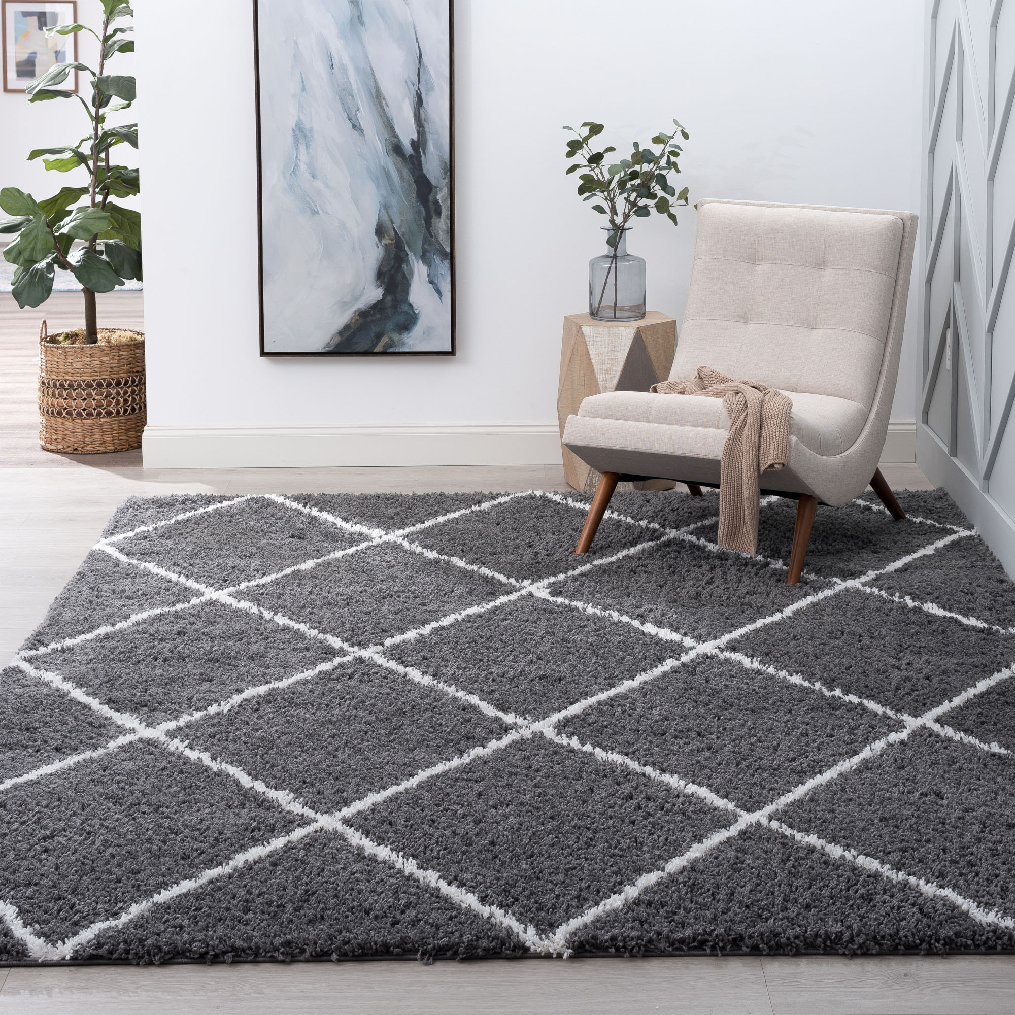 Tayse JRS1107 3X5 Jersey Shag 3 x 5 (ft) Loomed Polypropylene Grey Rectangular Indoor Area rug