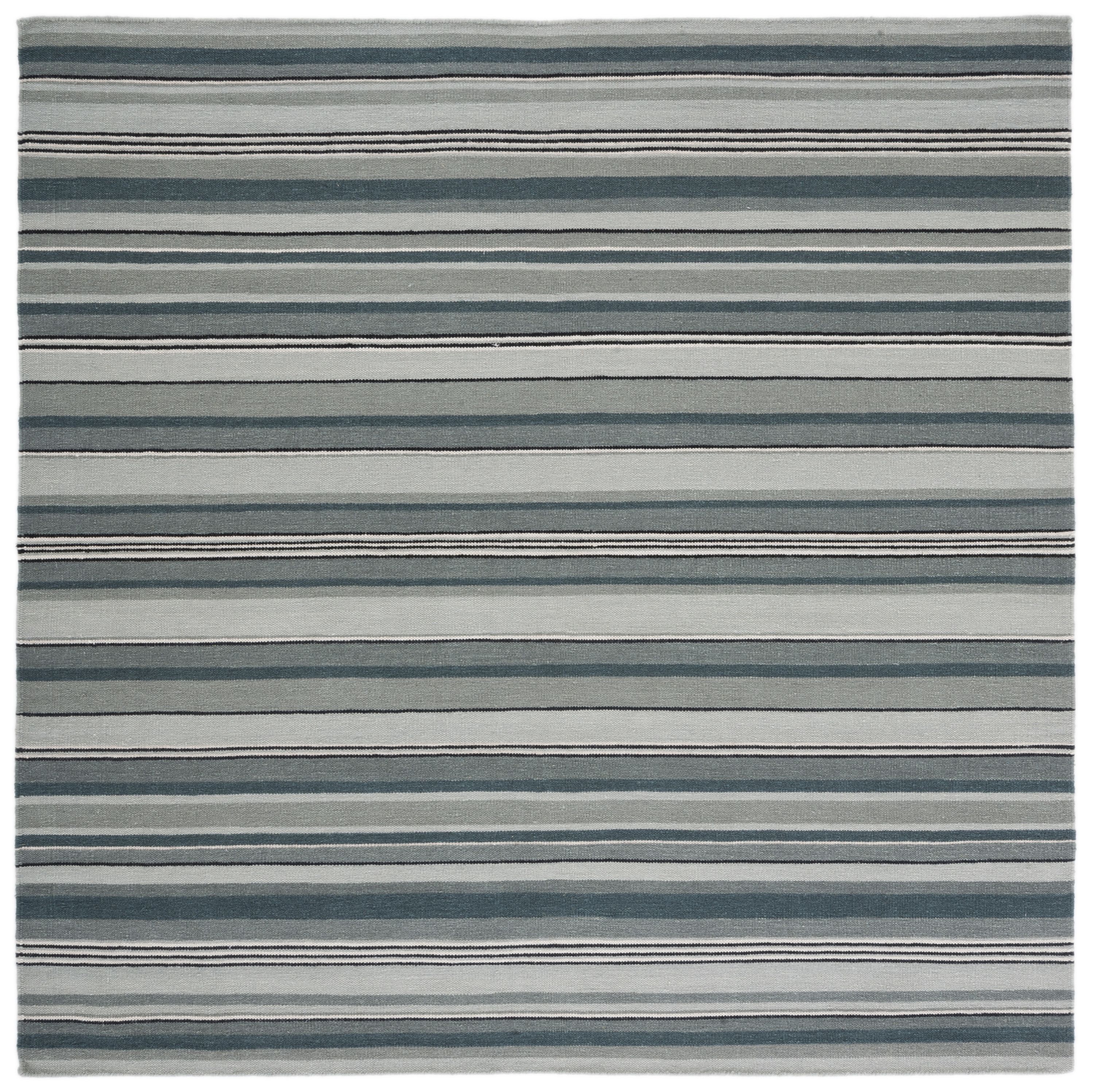 Safavieh STK601F-7SQ Striped Kilim Zahra 7 x 7 (ft) Loomed Wool Gray Square Indoor Stripe Farmhouse/Cottage Area rug