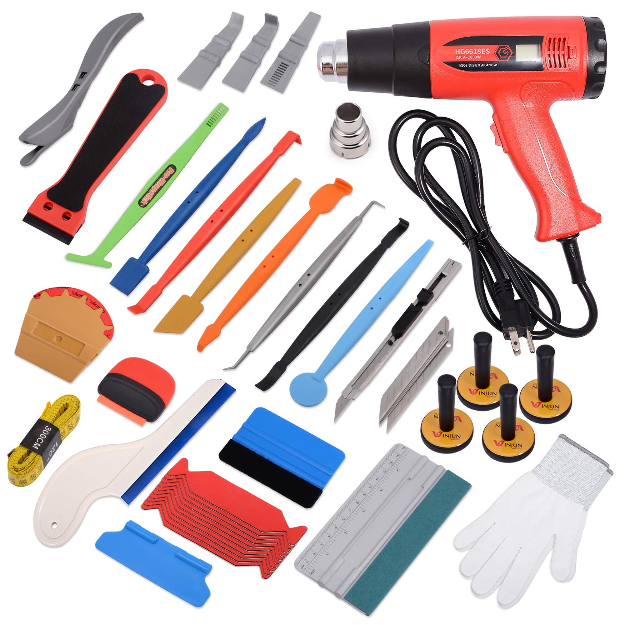 Angel Sar Vinyl Wrap Tool Car Wrap Kit for Window Tint Film Installation with Heat Gun Tinting Squeegee Micro Tucking Stick Film Cutter Magnet Holder Plastic Scraper #L2MJA820HG17