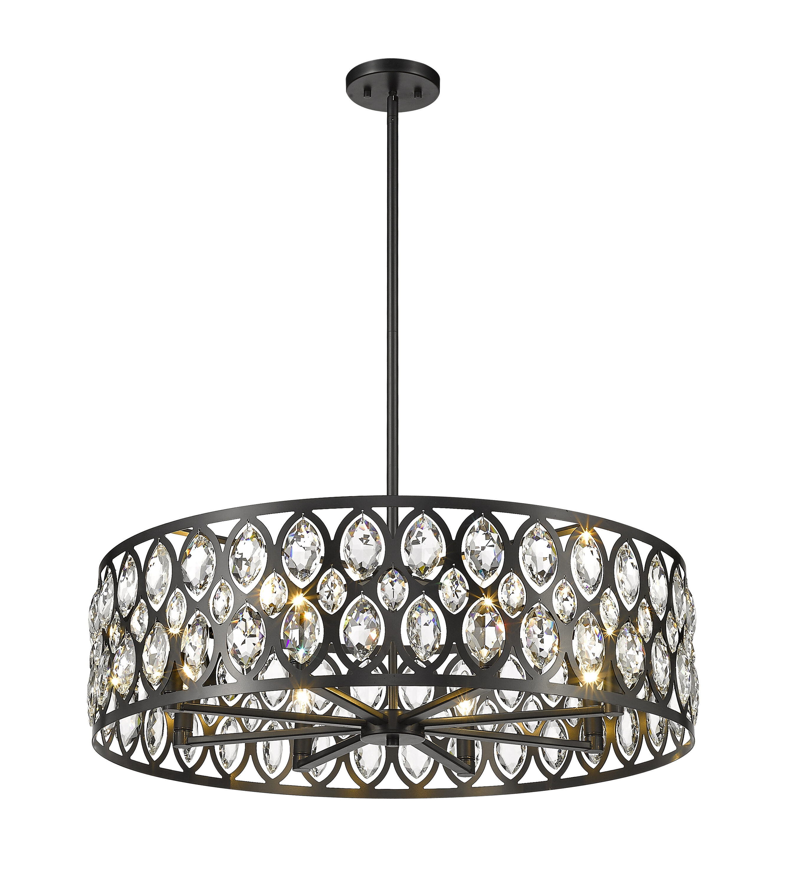 Elegant Matte Black Crystal Pendant 8-Light Chandelier