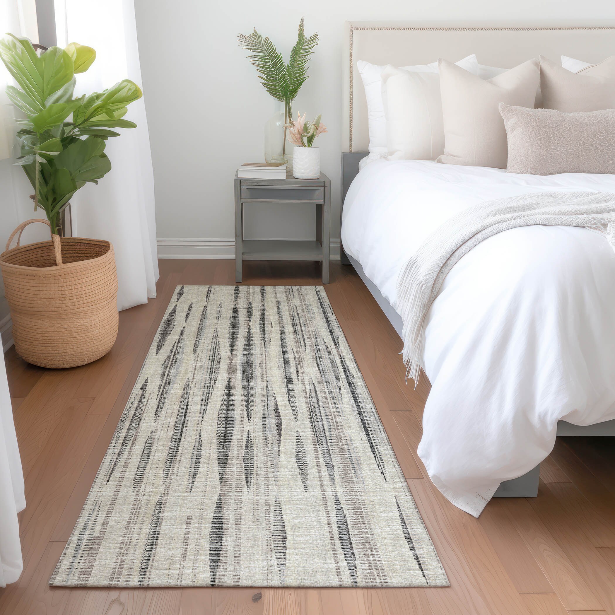 Addison Rugs AMF31BE2X8 Mayfield AMF31BE 2 x 7 (ft) Loomed Polyester Beige Rectangular Indoor Stripe Machine washable Runner rug