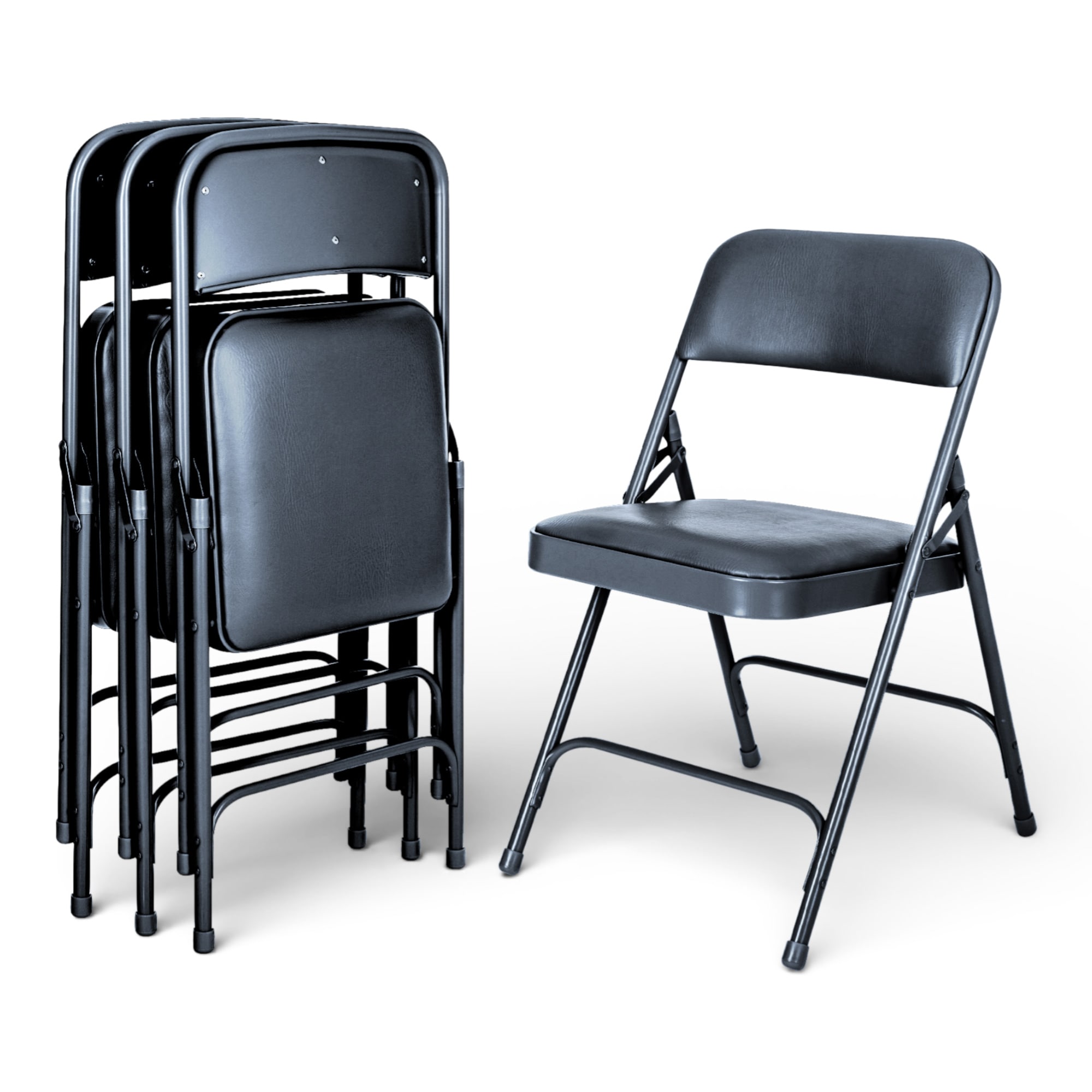 Hampden Furnishings - 4 -Pack Blue Metal Frame Padded Vinyl Seat Indoor Standard Folding Chair 50...