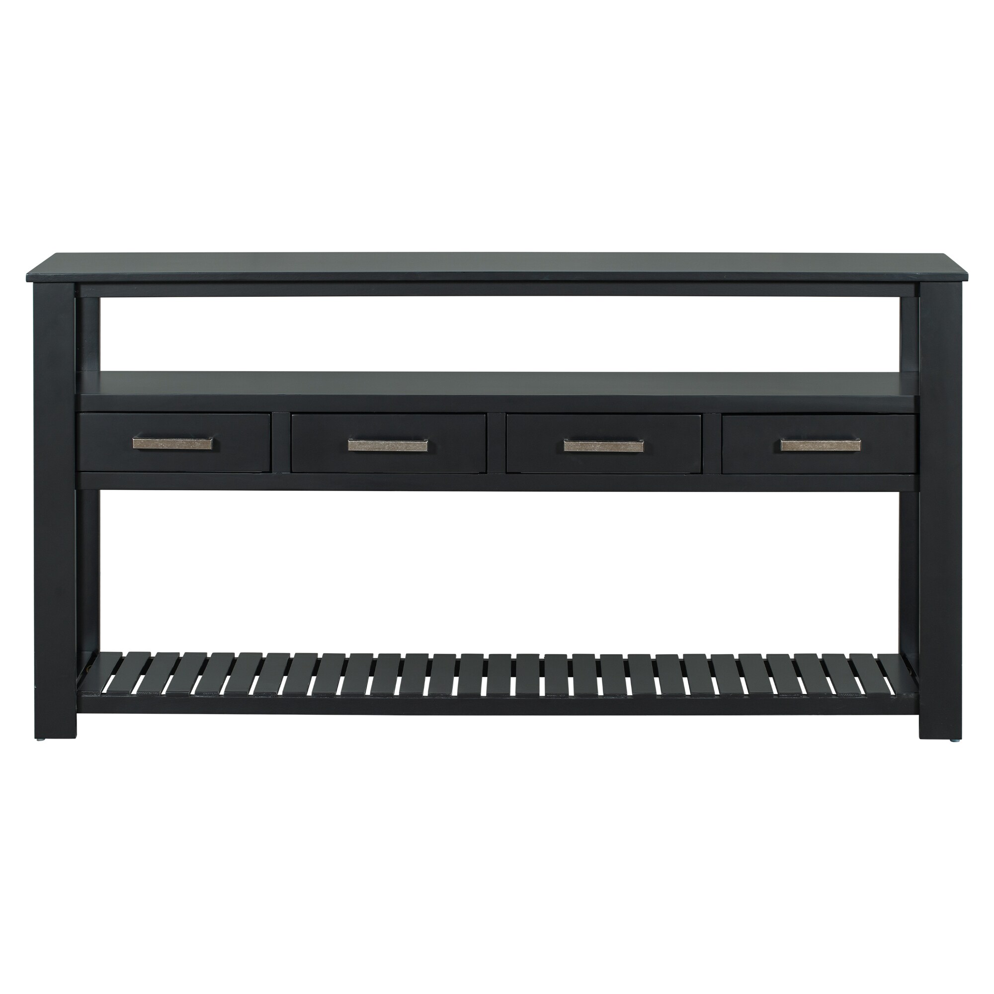 LOVMOR 62.2 Inch Modern Pine Wood Rectangular Black Console Table 4 ...