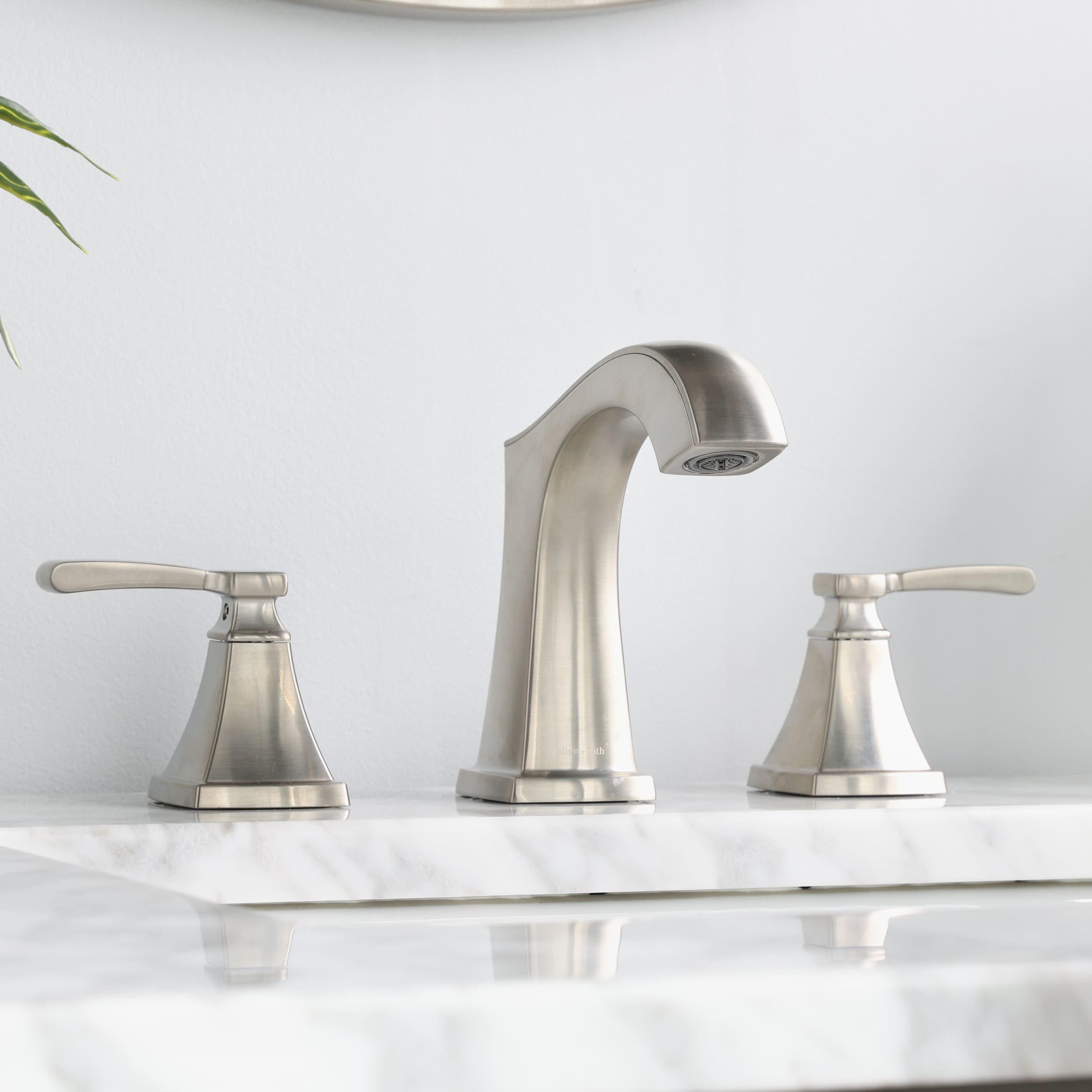 allen + roth Chesler Brushed Nickel 4-in centerset 2-handle WaterSense  Bathroom Sink Faucet with Drain and Deck Plate (4.24-in) in the Bathroom  Sink Faucets department at