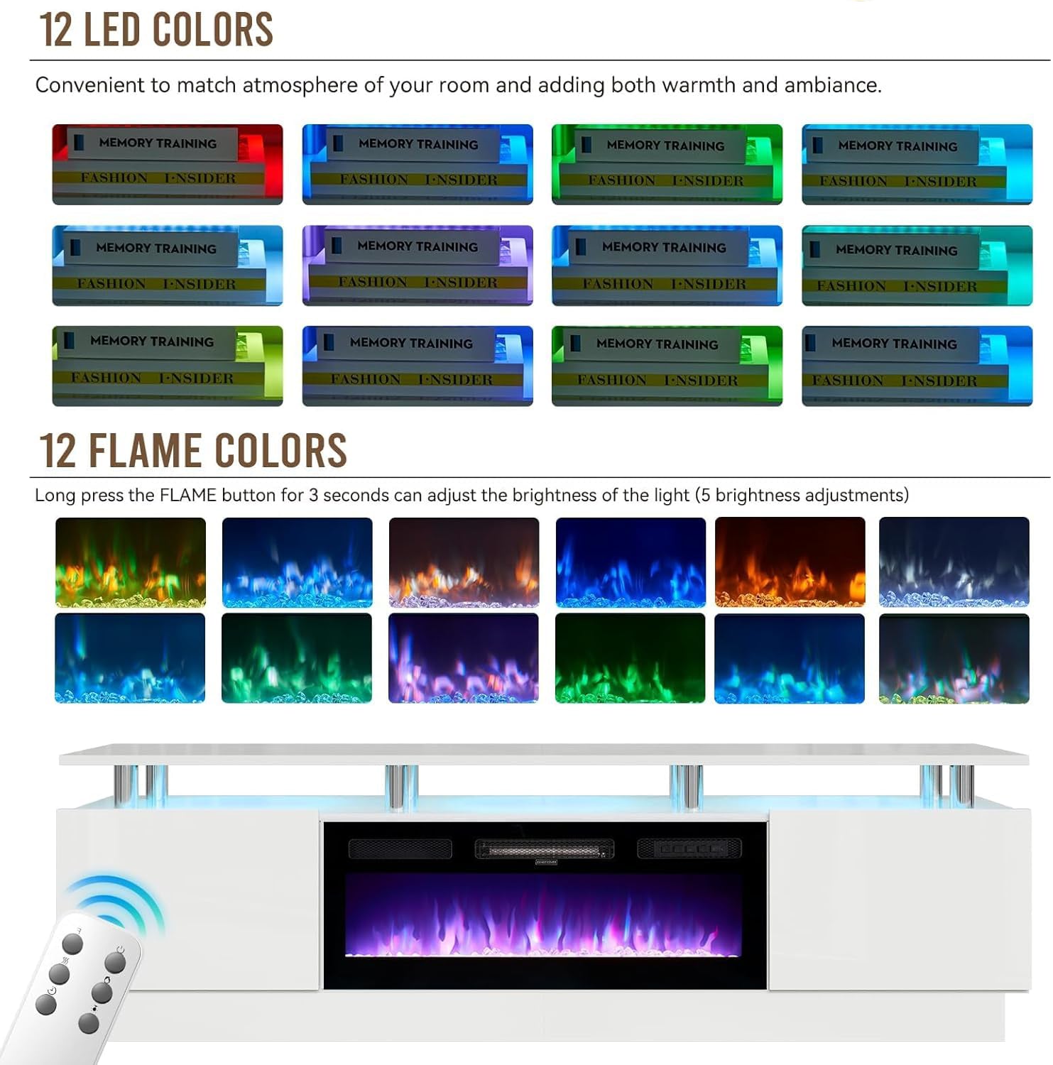 AOXUN 70-in W White TV Stand with LED Electric Fireplace H21014WH+H20020 Sansujyuku sansujyuku.com