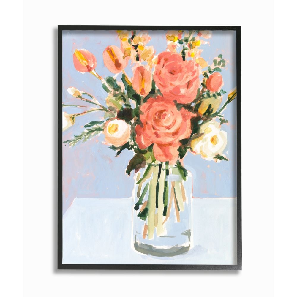 Stupell Industries AB-526-FR-24X30 Blushing Tulip and Rose Spring Floral Bouquet Victoria Borges Black Framed Wood Framed 30-Inches H x 24-Inches W Floral Print