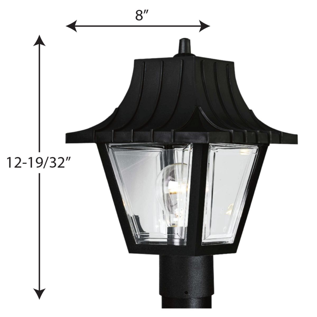 Mansard Black Resin Outdoor Post Lantern with Clear Acrylic Panels