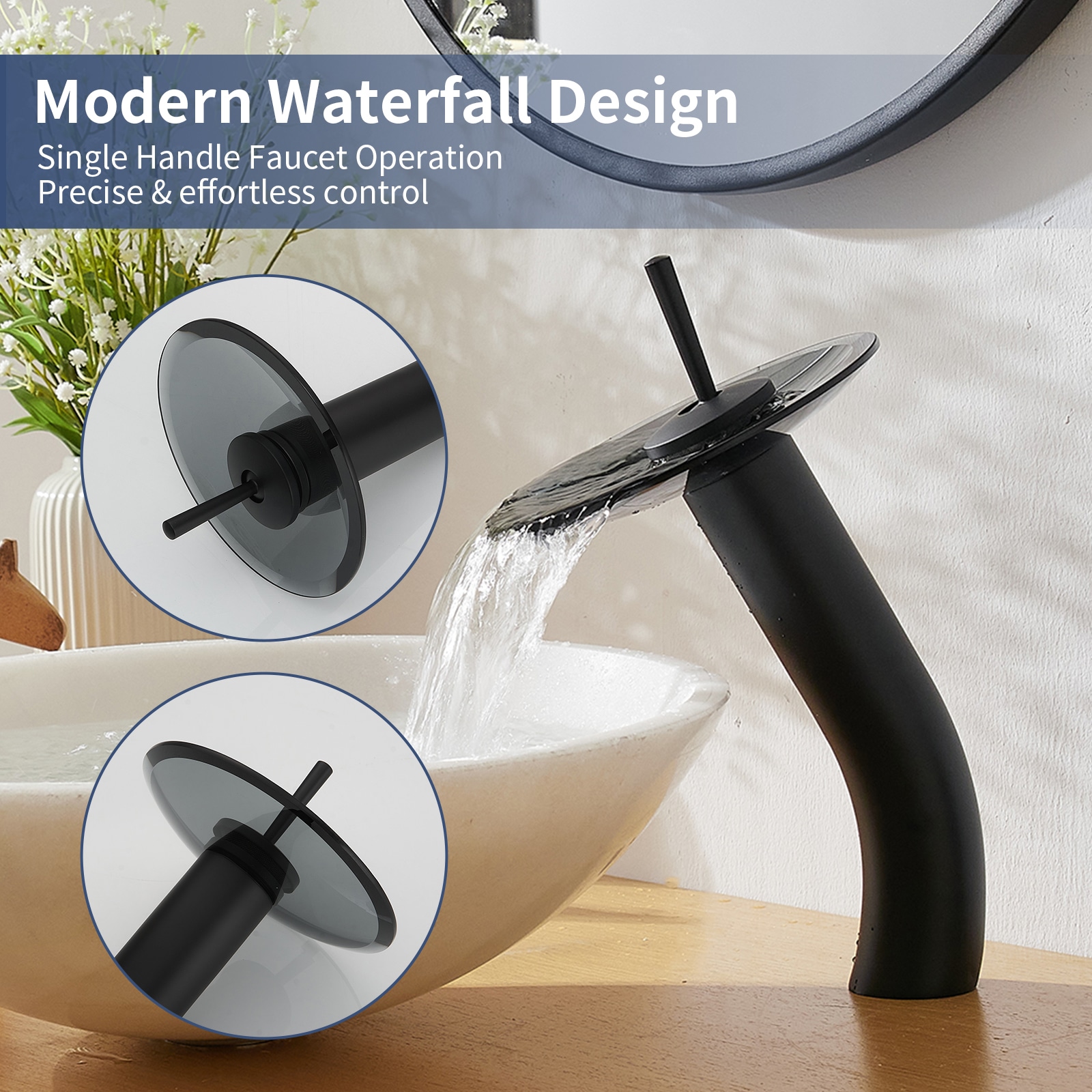 Matte Black Stainless Steel Waterfall Vessel Sink Faucet