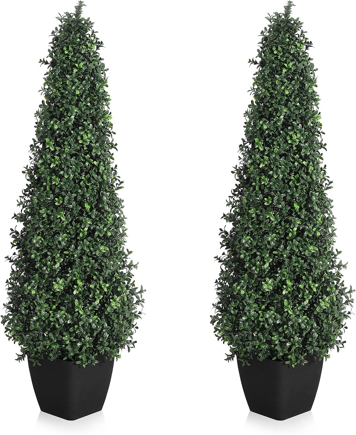 WhizMax DF-PHK-33F6NGT3 Artificial Boxwood Topiary Trees - Cone Shape Fake Plant with Modern Black Planter-3FT Faux Outdoor Plants for Indoor Front Porch Plants Set of 2