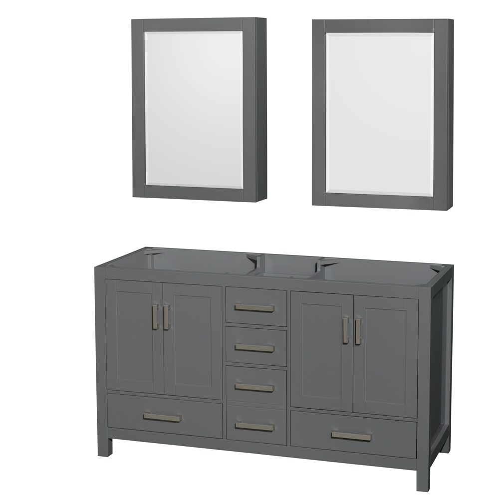 Wyndham Collection WCS141460DKGCXSXXMED Sheffield 60-in Dark Gray with Brushed Chrome Trim Bathroom Vanity Base Cabinet without Top (Mirror Included) (Medicine Cabinet Included)