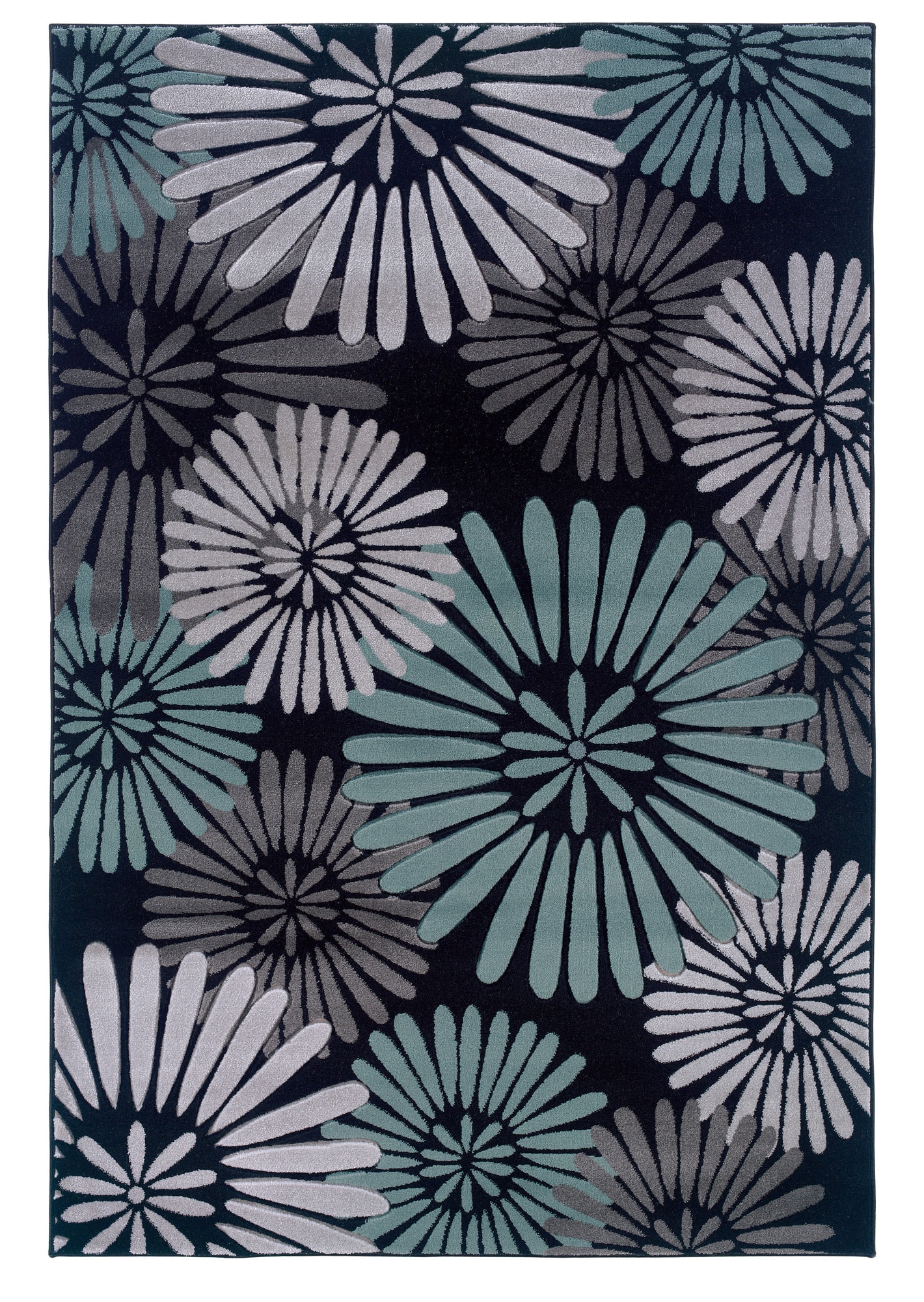 Linon RUG-MN1158 Milan 5 X 8 (ft) Black Indoor Floral/Botanical Area Rug