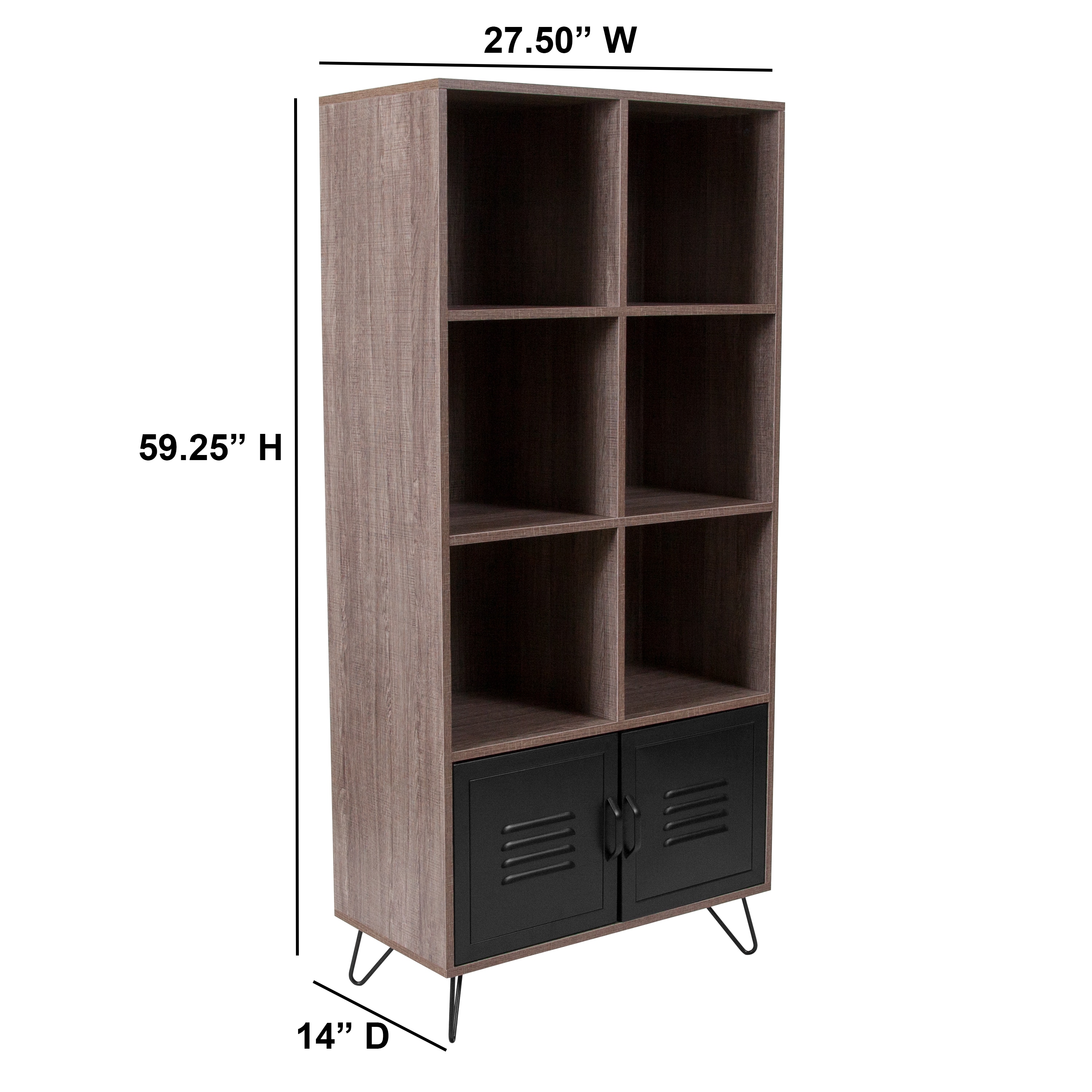 Flash Furniture Woodridge Rustic Metal 6-Shelf Bookcase with Doors (27. ...