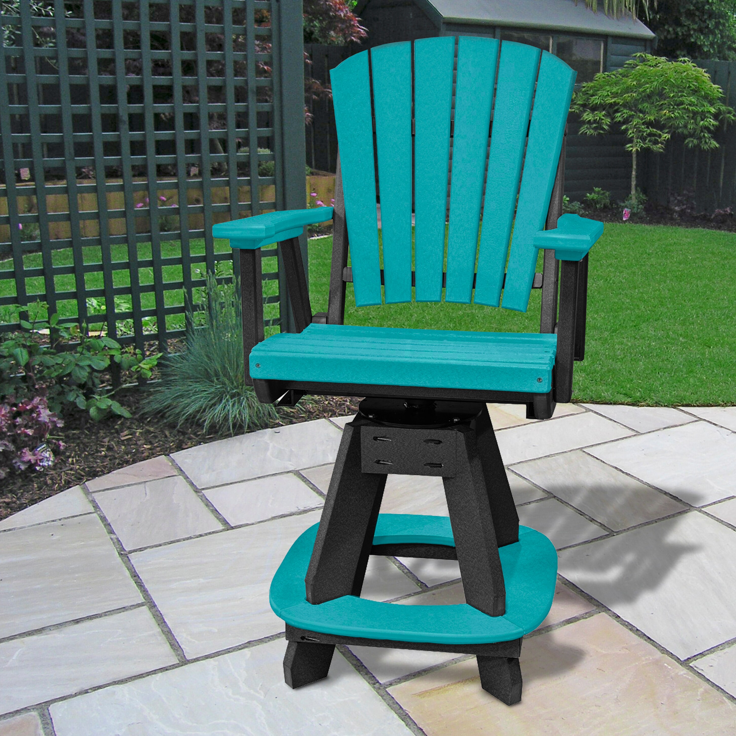 American Furniture Classics 130-C-ARB Adirondack Black HDPE Frame Swivel Dining Chair with Slat Seat