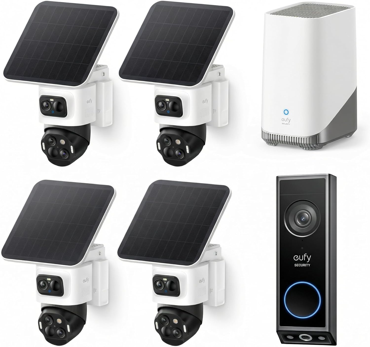 eufy  Cam S4 4 Cam Kit Video Doorbell E340 4K Solar Wireless Outdoor Camera Triple Lens 360 View 0 Monthly Fee