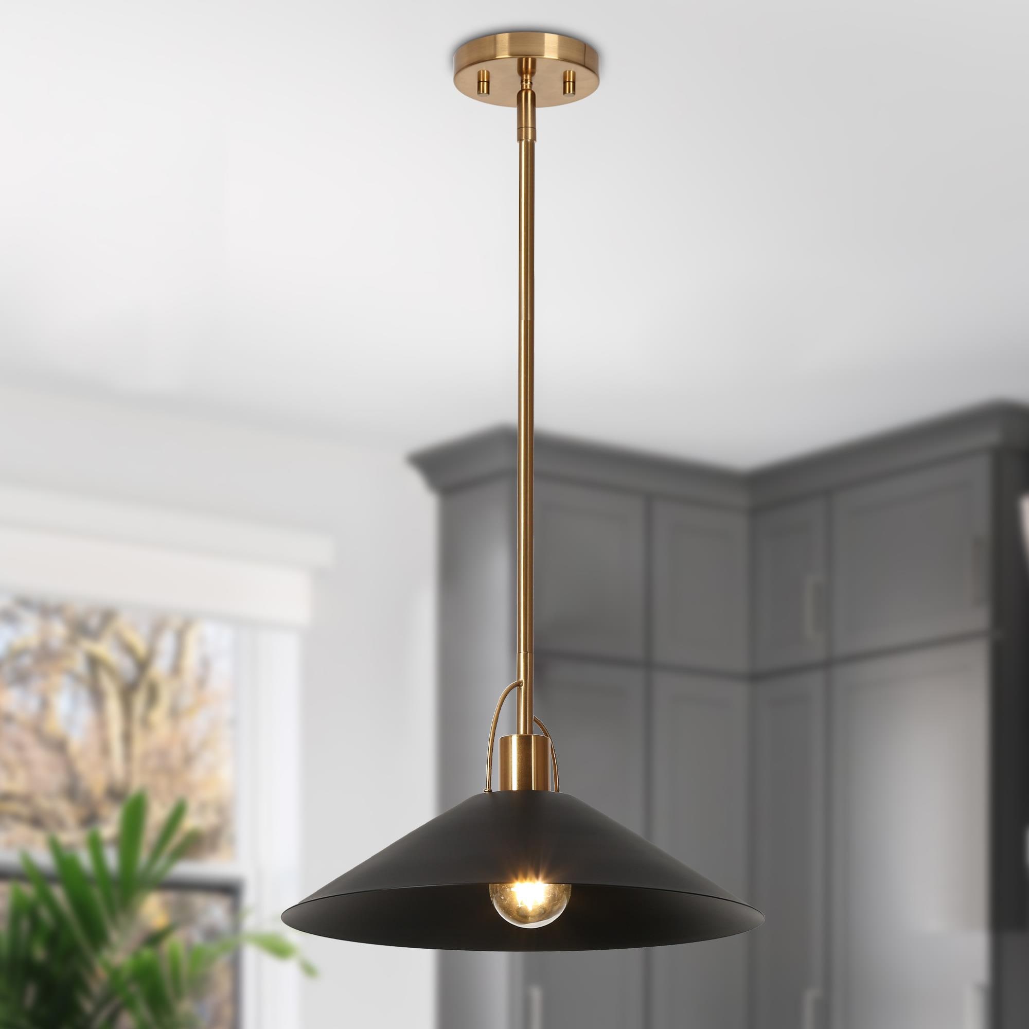 LNC L3MFV6R5236I9C Raratienner 13.8'' 1 -Light Matte black and gold modern Industrial Cone Medium Hanging Kitchen island light