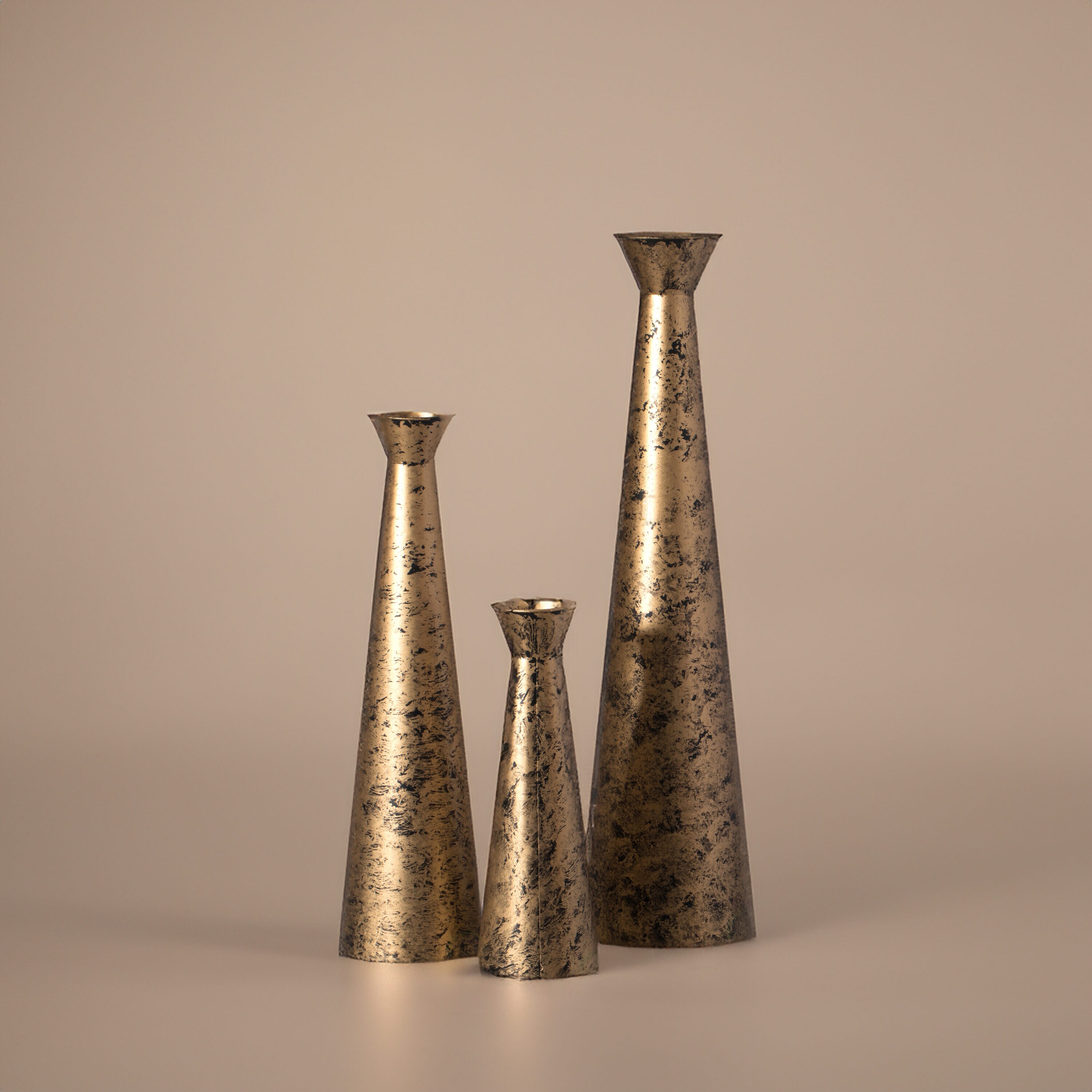 Gold Weathered Metal Decorative Floor Vase Set of 3