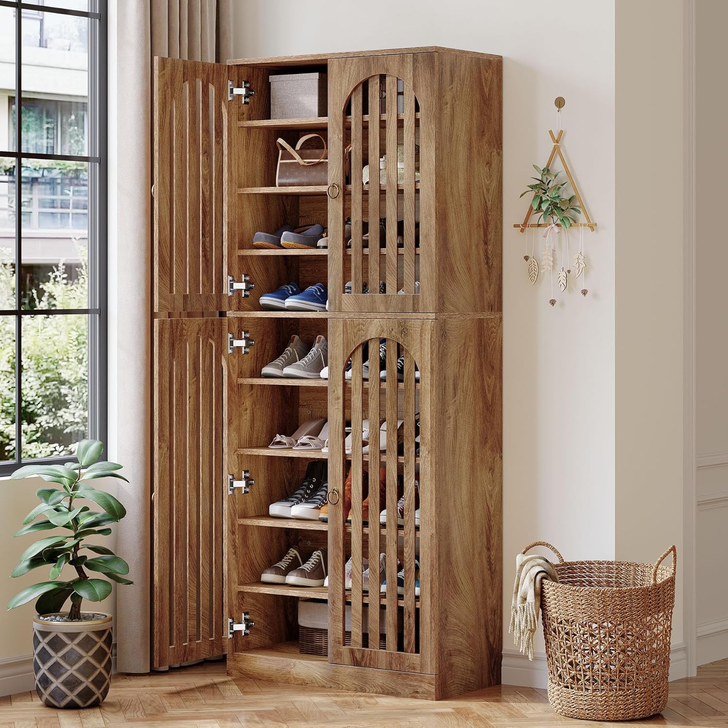Tribesigns 70.9 inch H 9 Tier 36 pair Brown Shoe Cabinet with Doors and Shelves for Entryway Hallway