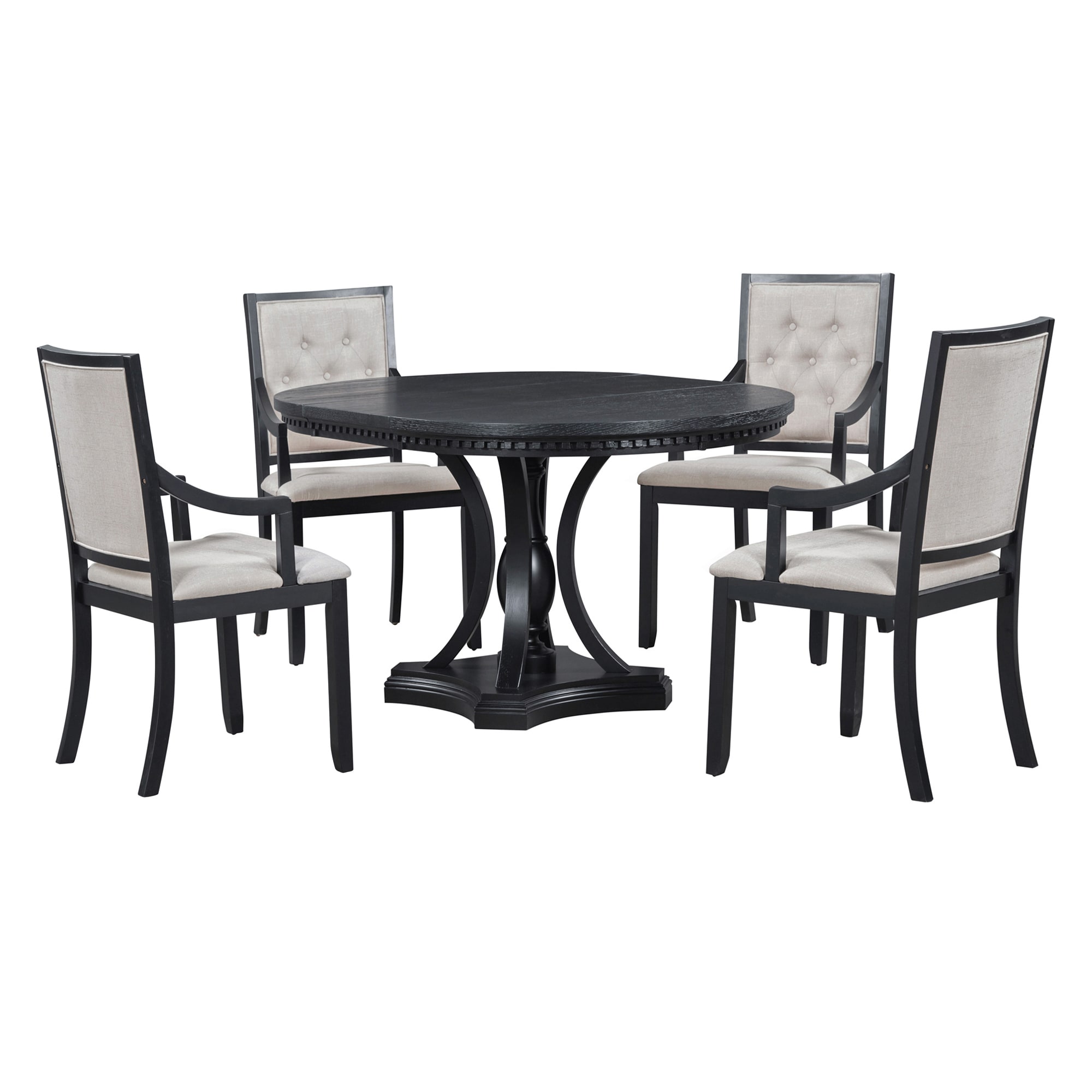 SINOFURN SYA330006BN Black Rustic Dining Room Set with Round Table ( Seats 4 )