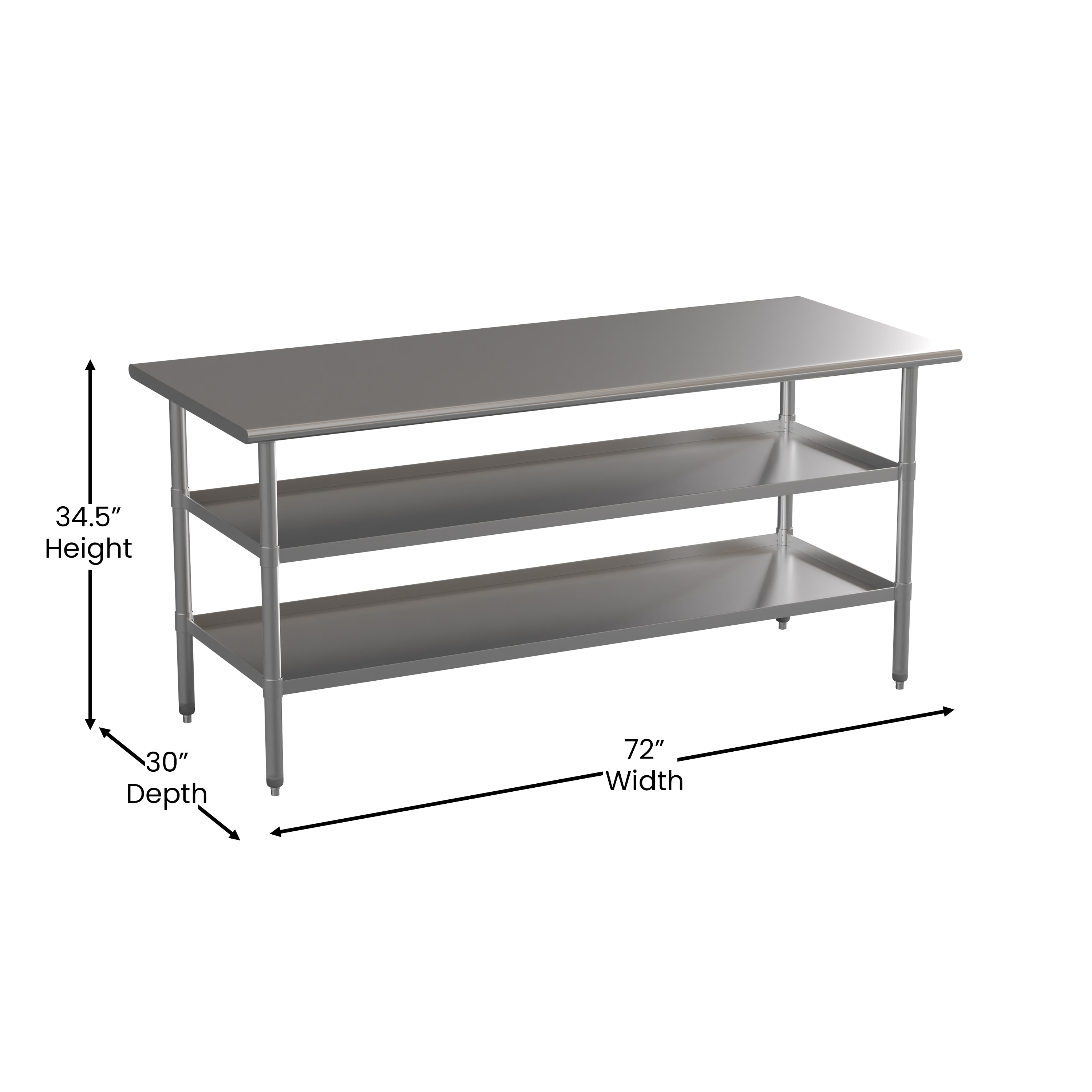 72" Silver Stainless Steel Kitchen Work Table with Adjustable Shelves