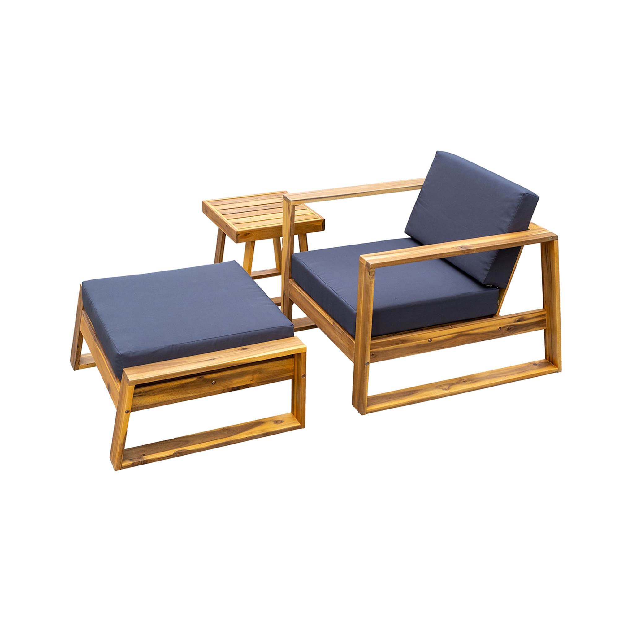 SINOFURN SYB150002TL Wood Wood Frame Stationary Chaise Lounge Chair with Gray Cushioned Seat