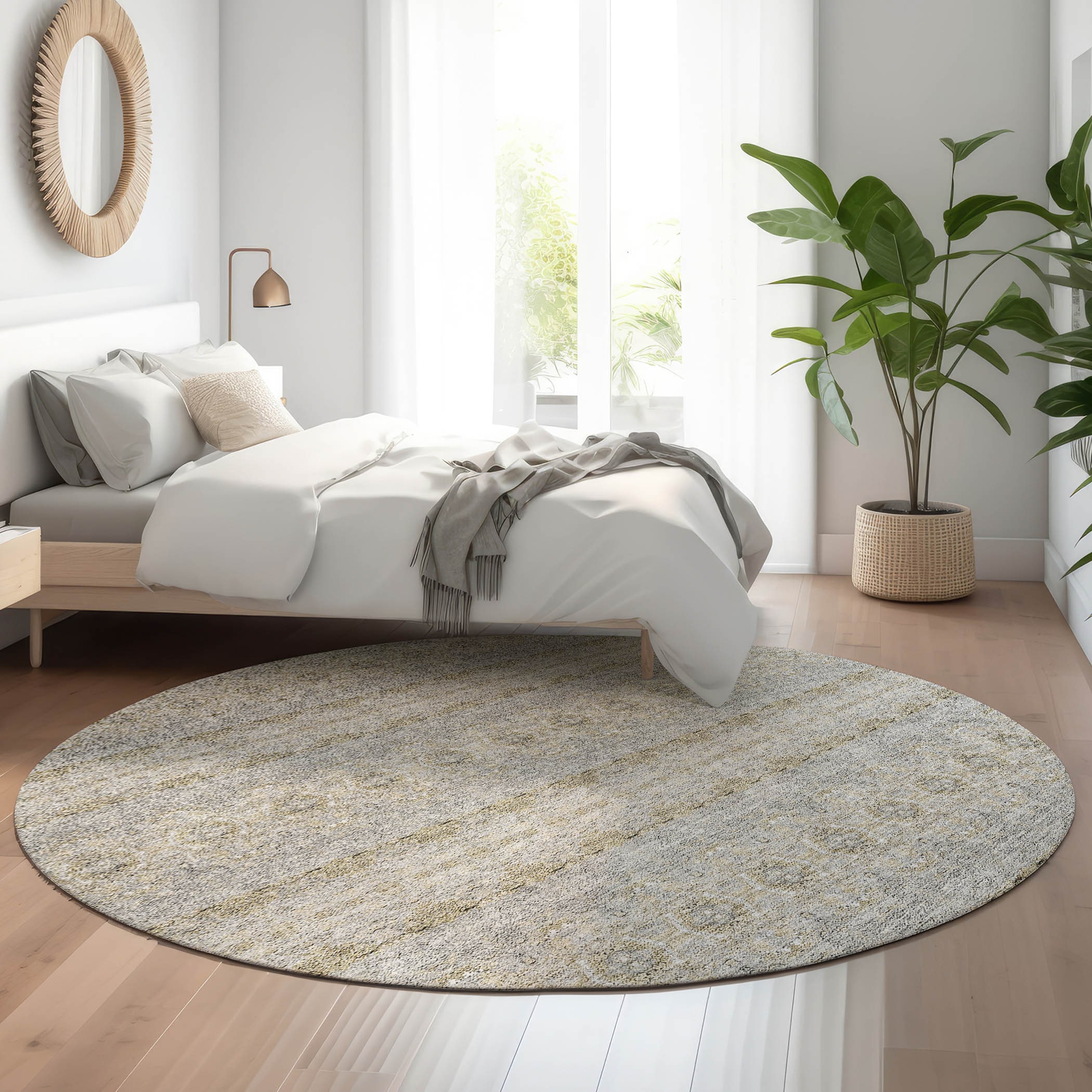 Addison Rugs AMF615SV8RO Mayfield AMF615SV 8 x 8 (ft) Loomed Polyester Silver Round Indoor Geometric Machine washable Area rug