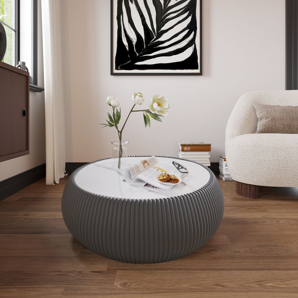 Blisstyle Light Sintered Stone Top Drum Shape Leather Coffee Modern ...