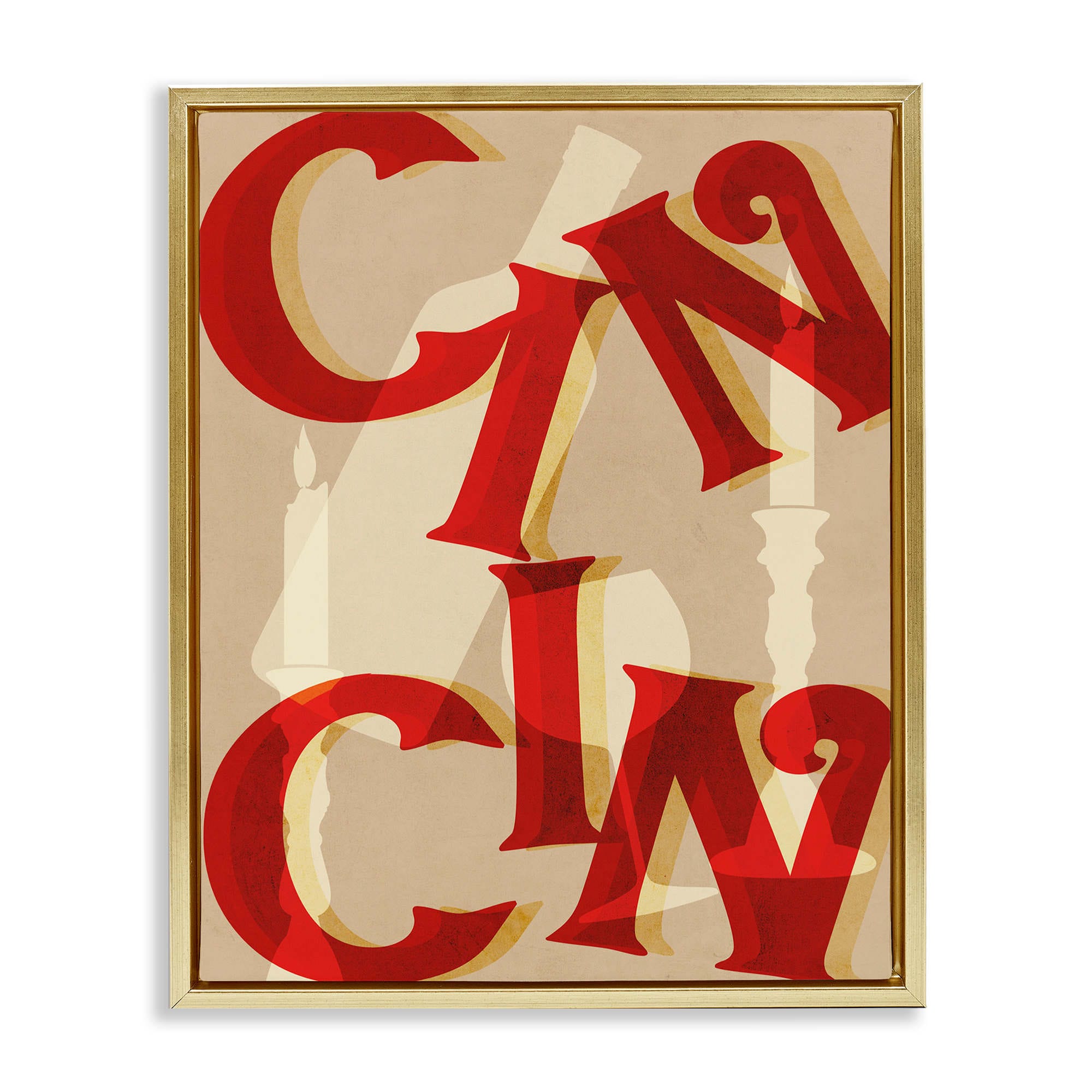 Stupell Industries BT-071-FFG-24X30 Cin Cin Wine and Candles Gold Framed Floater Canvas Wall Art By Lil Rue 25 x 31